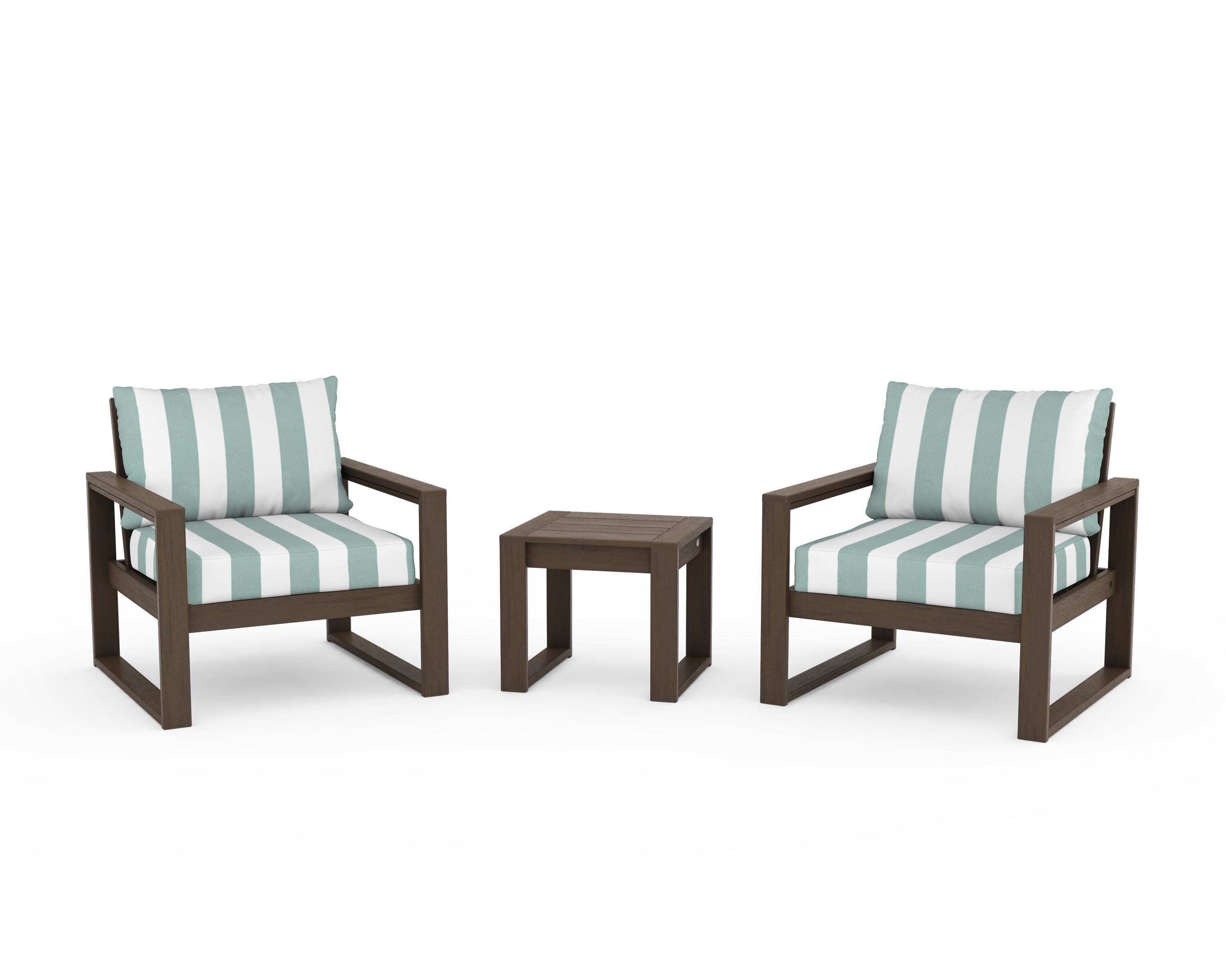EDGE Sectional 3-Piece Deep Seating Set in Kona / Cabana Stripe Glacier Spa