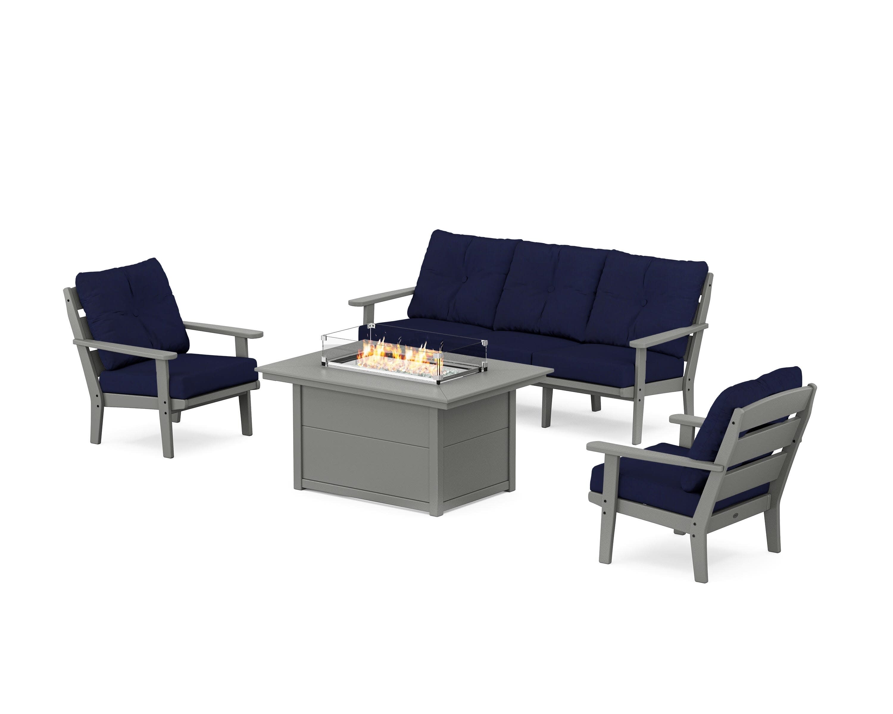 Lakeside Deep Seating Fire Pit Table Set in Slate Grey / Navy