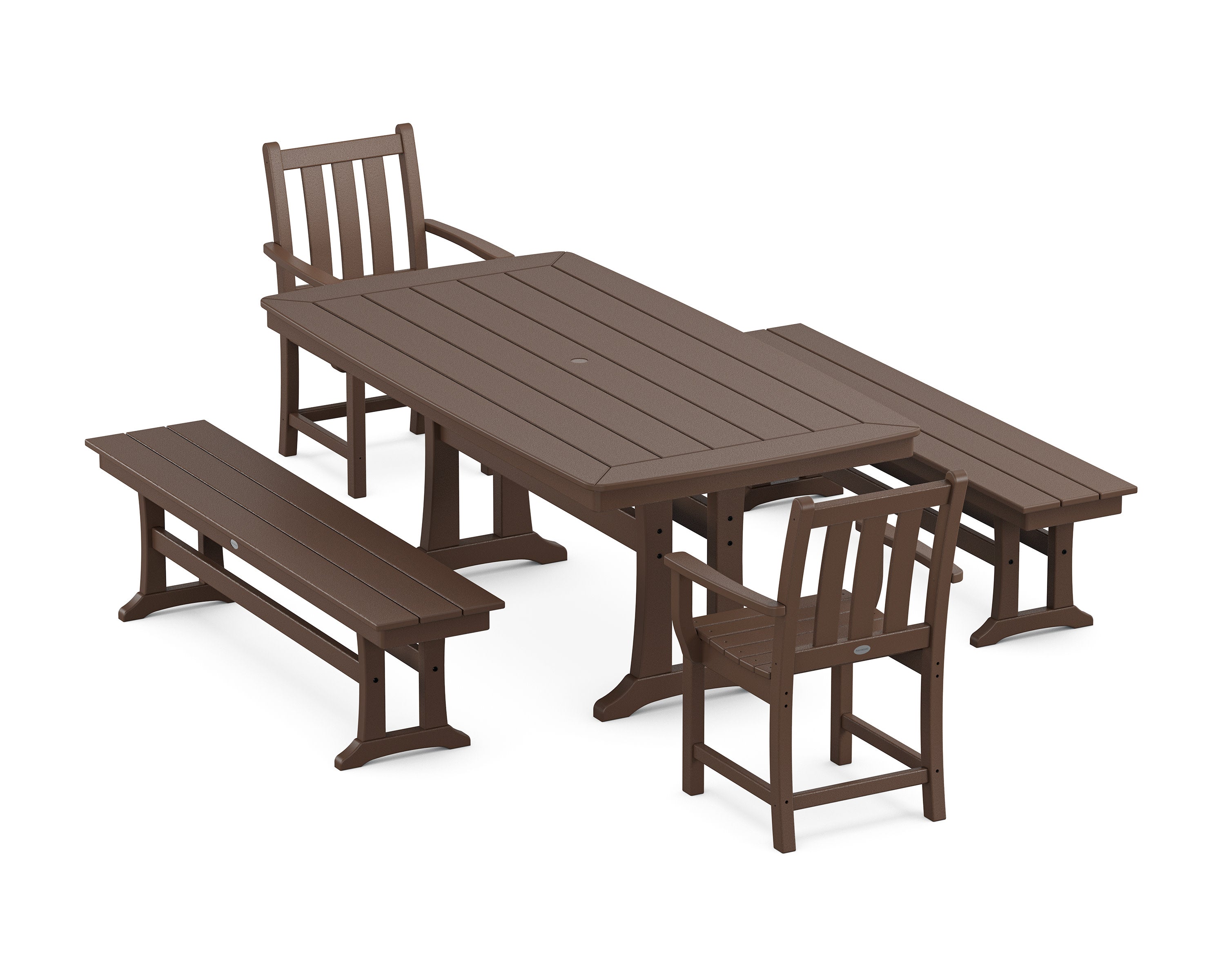 Traditional Garden 5-Piece Dining Set with Trestle Legs in Mahogany
