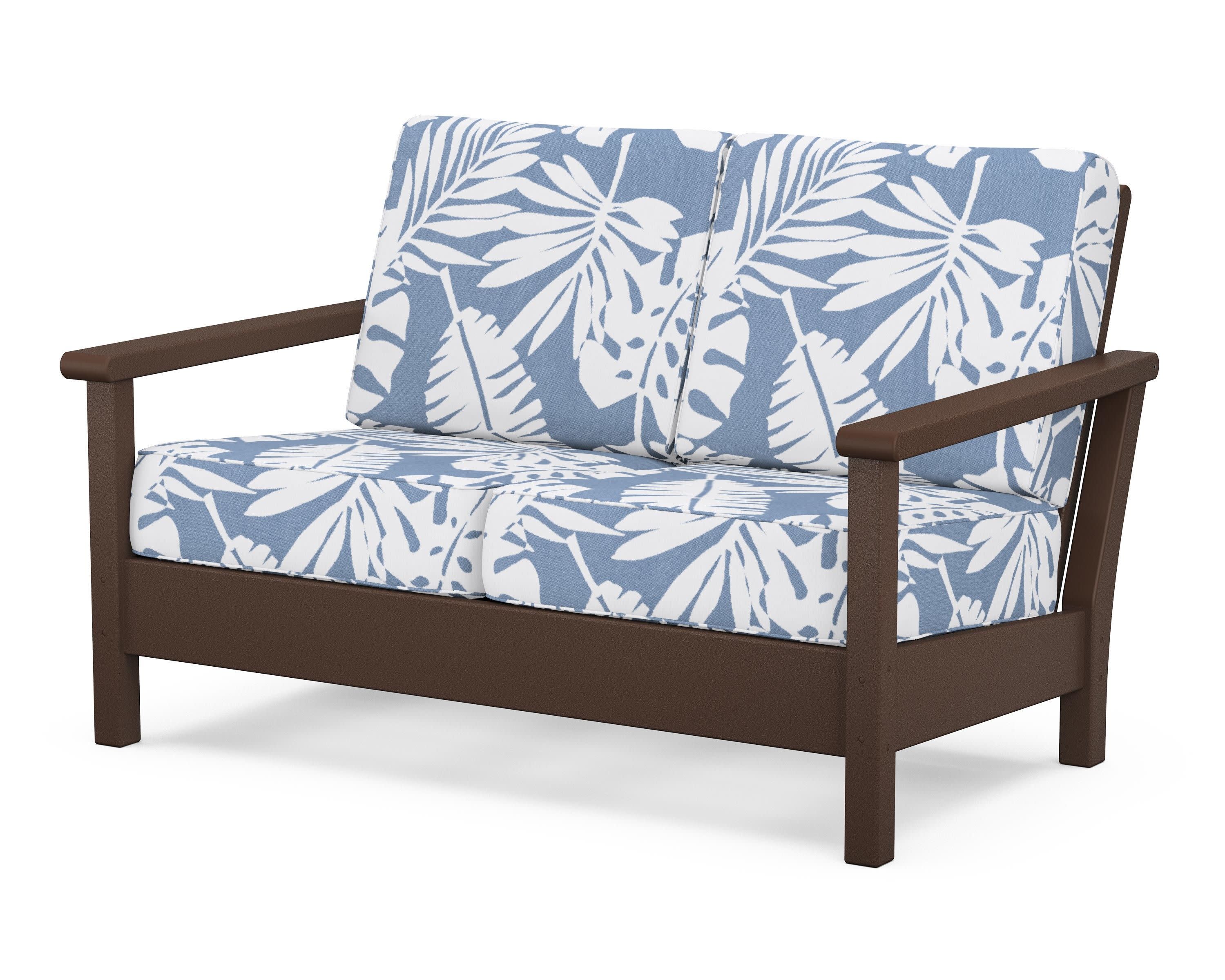 Harbour Deep Seating Loveseat in Mahogany / Leaf Sky Blue