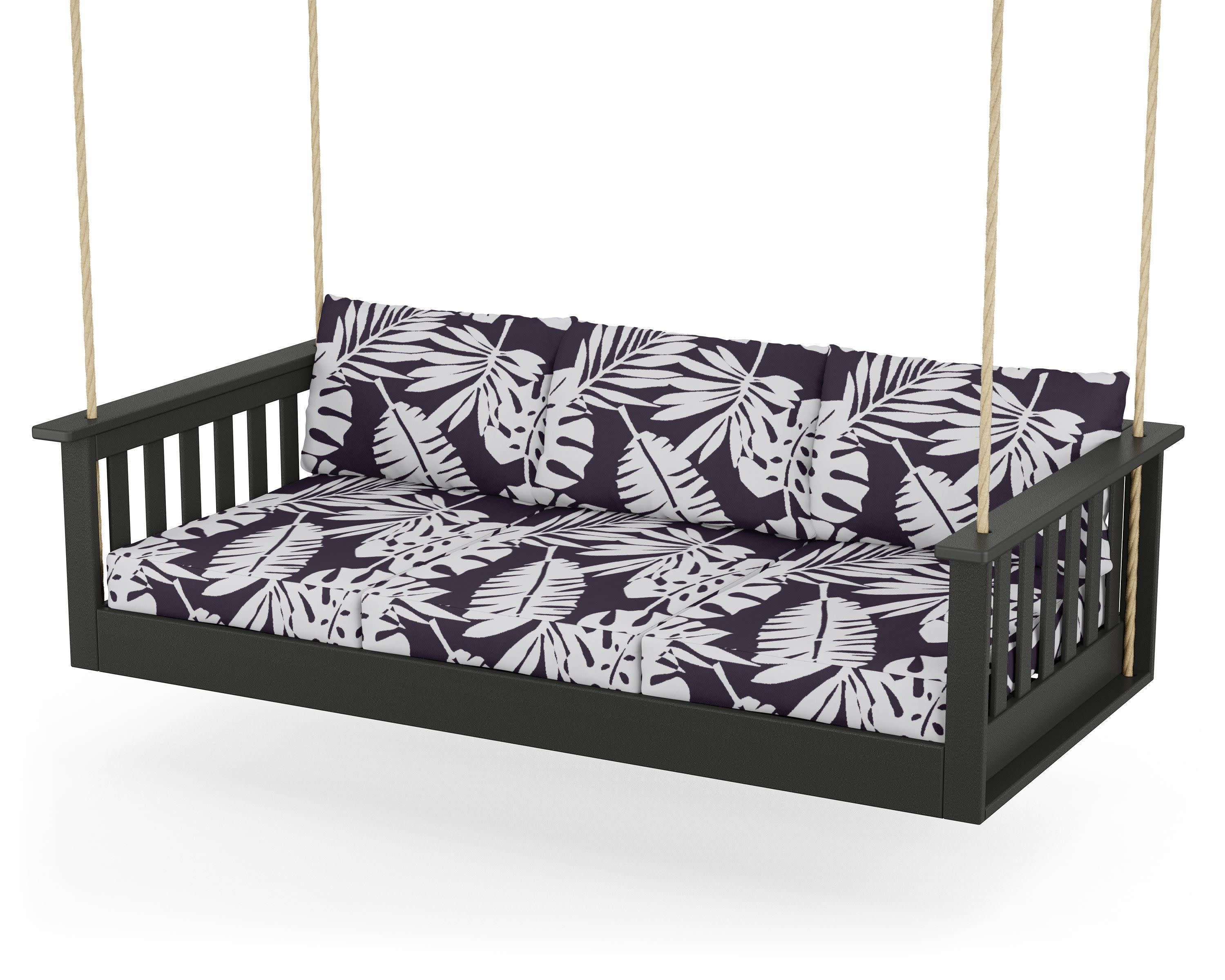 Vineyard Daybed Swing in Black / Leaf Navy