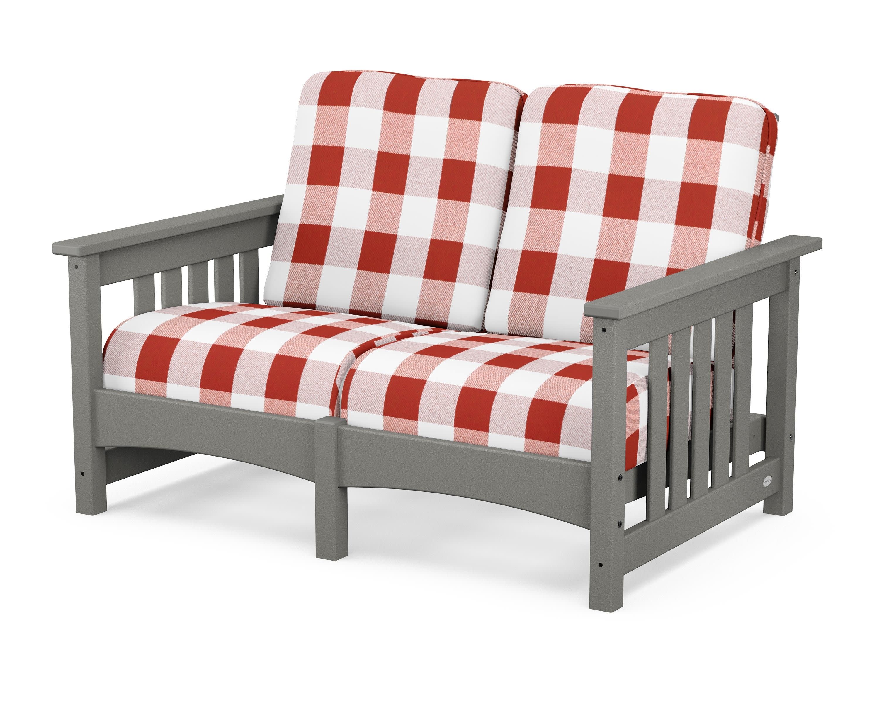 Club Mission Loveseat in Slate Grey / Buffalo Plaid Crimson