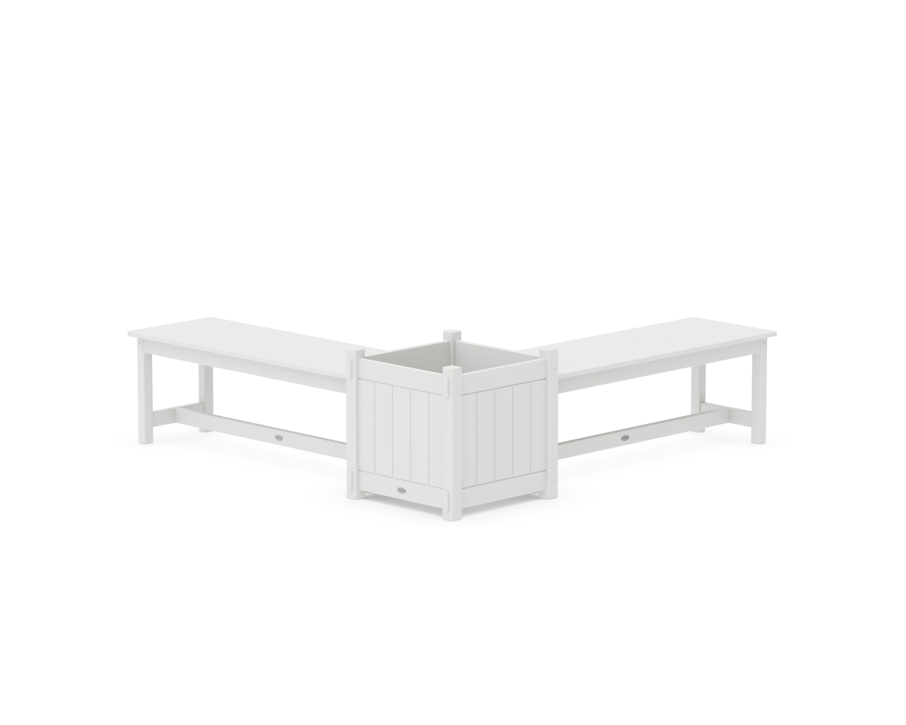 48" Vineyard L- Shaped Planter Bench Set- Large in White