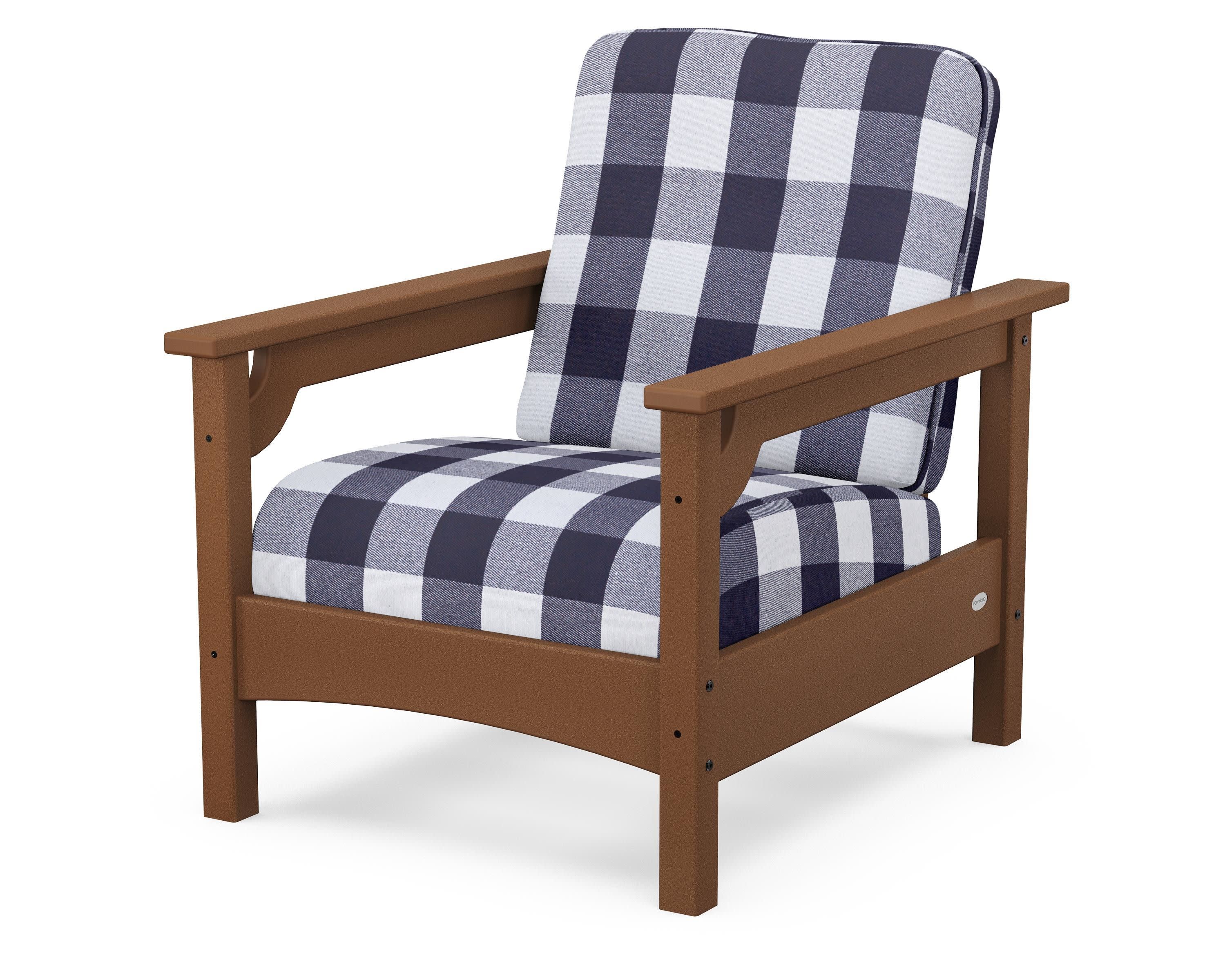 Club Chair in Teak / Buffalo Plaid Navy