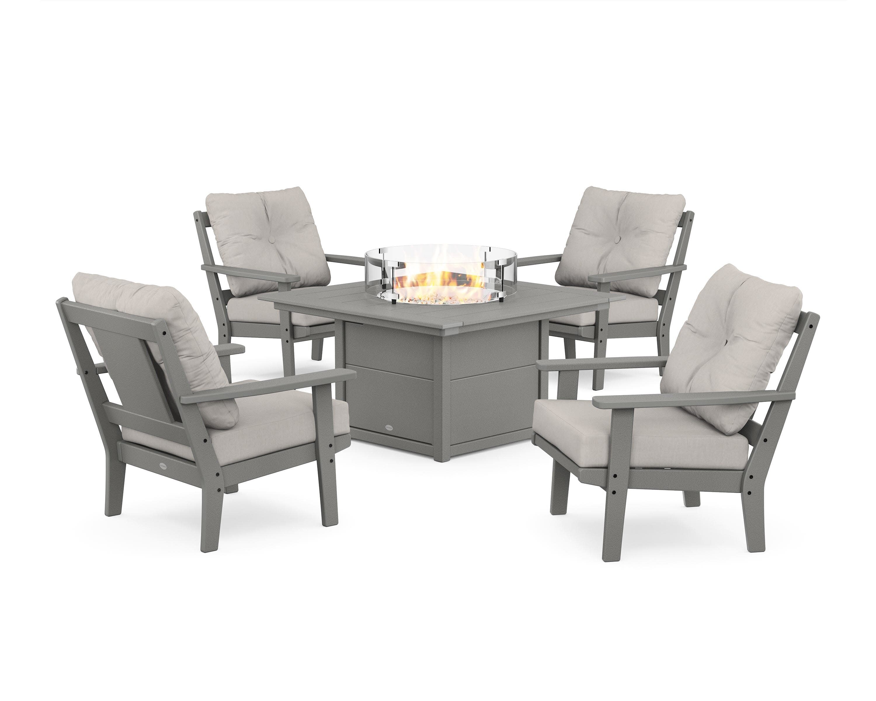 Prairie 5-Piece Deep Seating Set with Fire Pit Table in Slate Grey / Cast Ash
