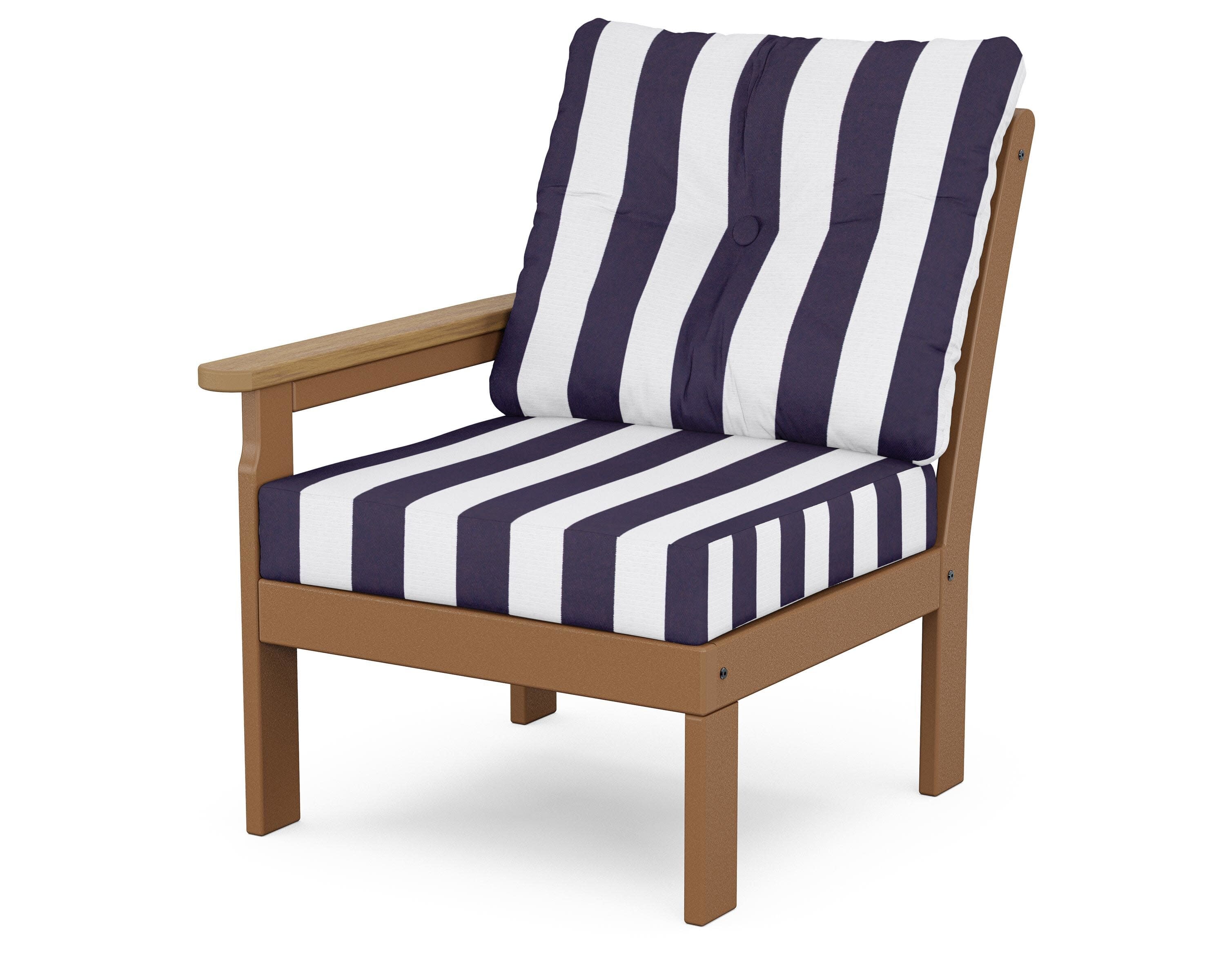 Vineyard Modular Left Arm Chair in Teak / Natural / Cabana Stripe Navy
