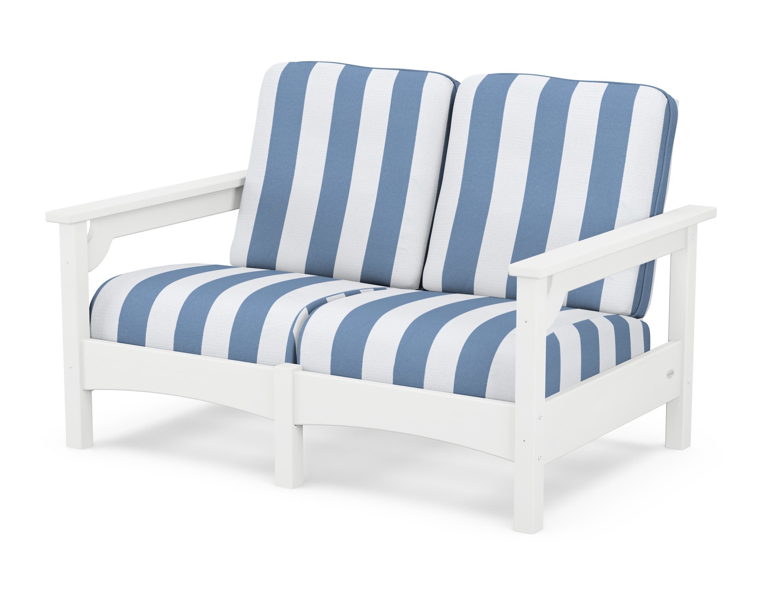 Club Loveseat in White / Cabana Stripe Sky Blue