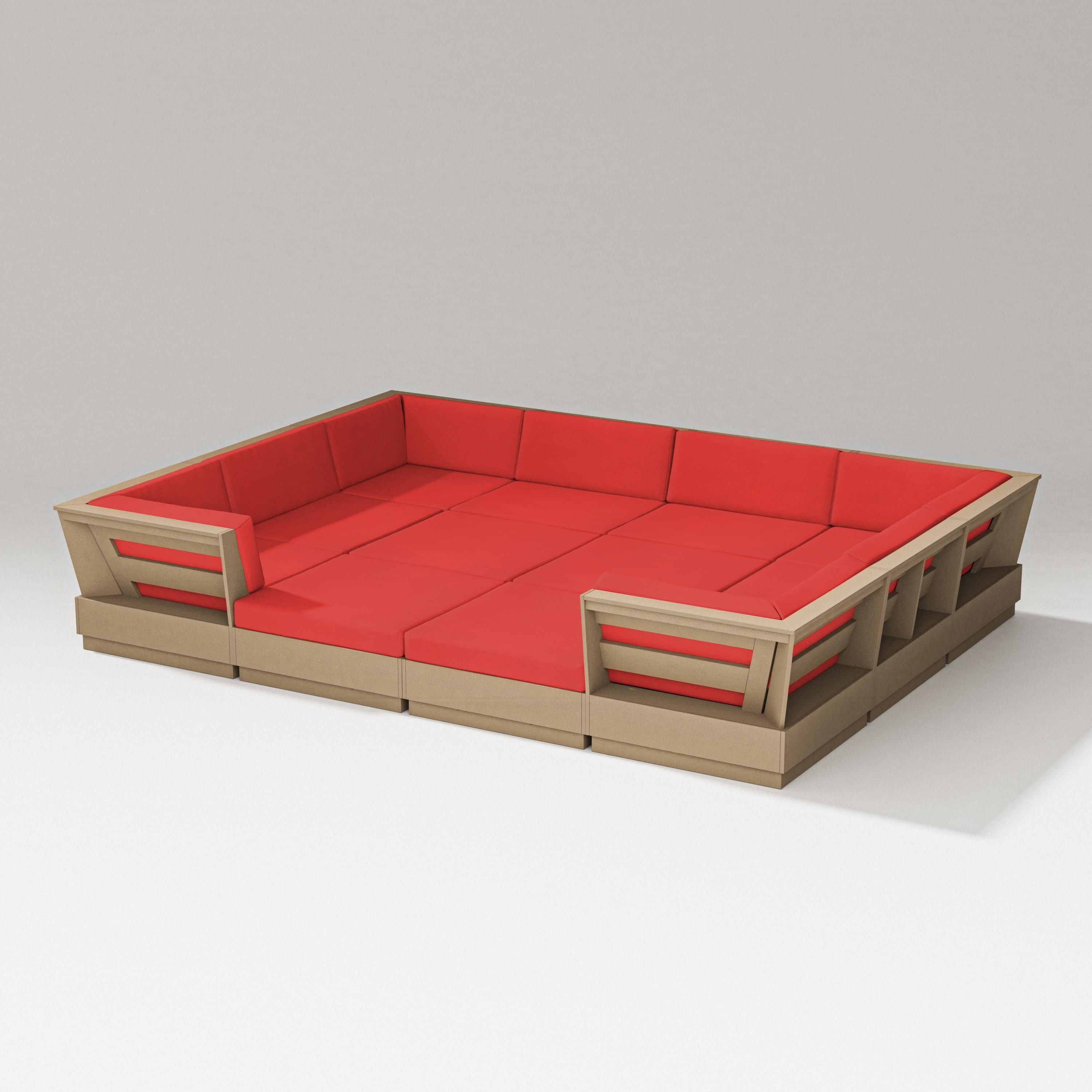Elevate 12-Piece Pit Sectional in Vintage Sahara / Crimson Linen