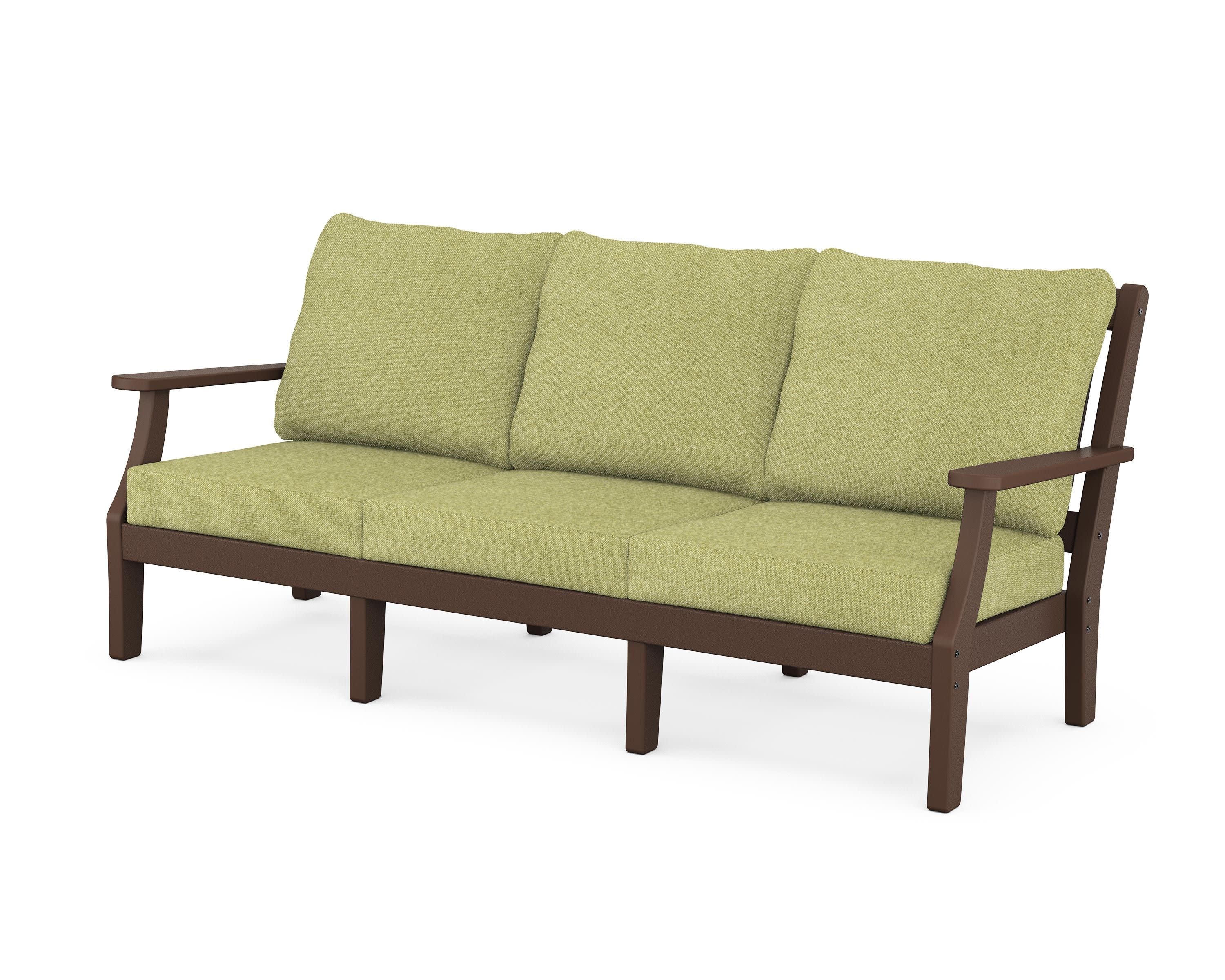 Chinoiserie Deep Seating Sofa in Mahogany / Chartreuse Boucle