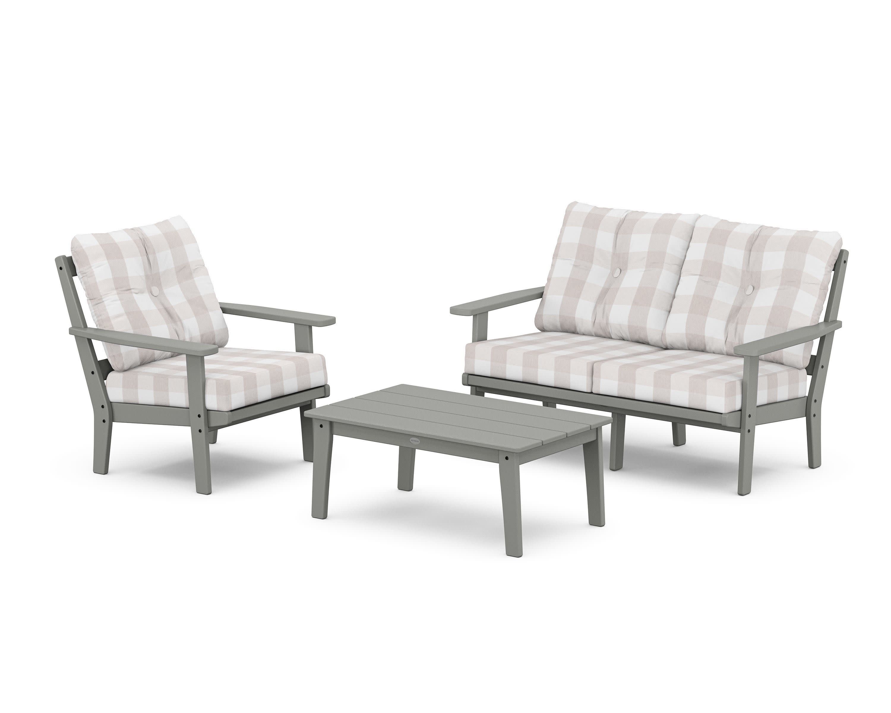 Oxford 3-Piece Deep Seating Set with Loveseat in Slate Grey / Buffalo Plaid Dune Burlap