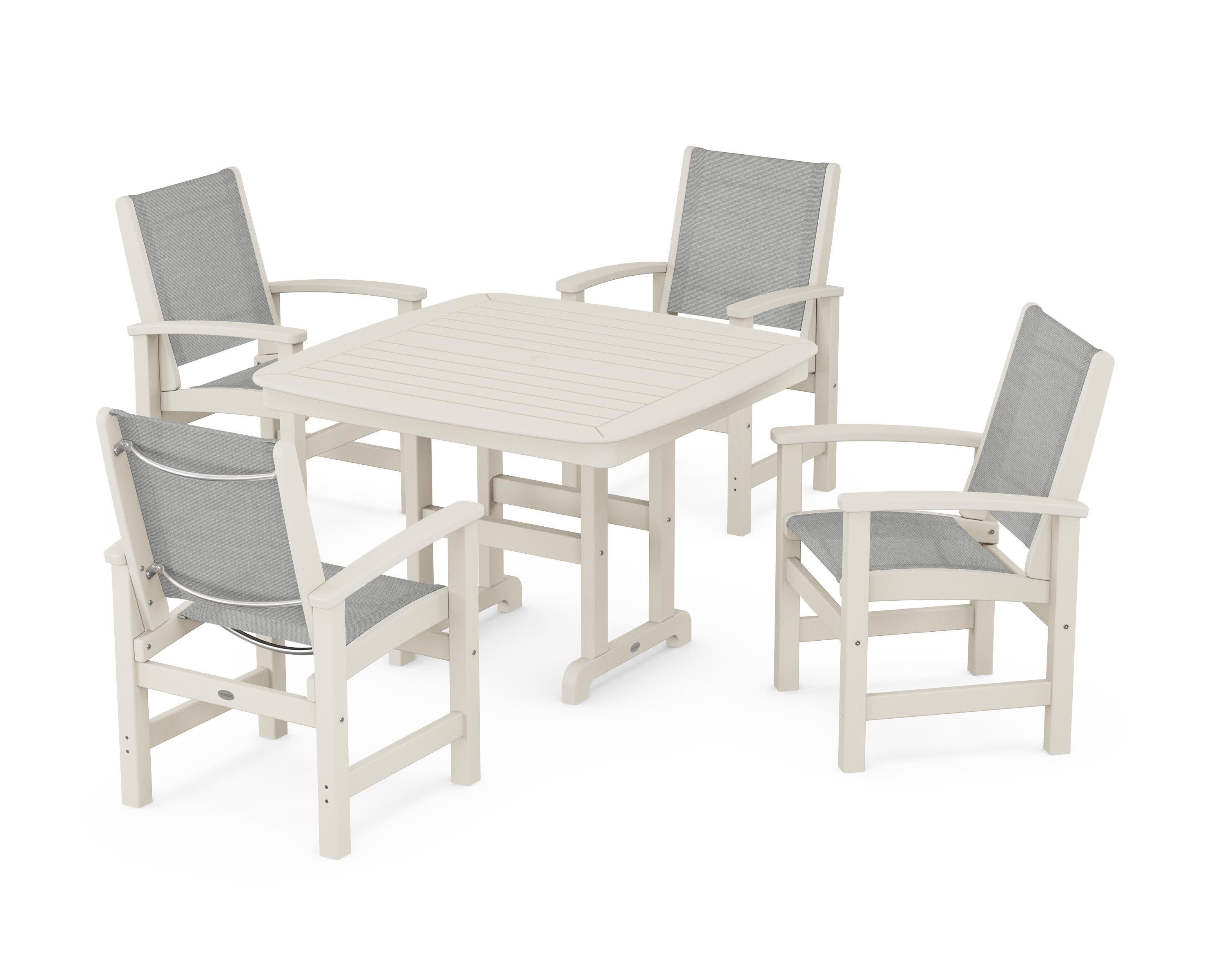 Coastal 5-Piece Dining Set in Sand / Metallic Sling