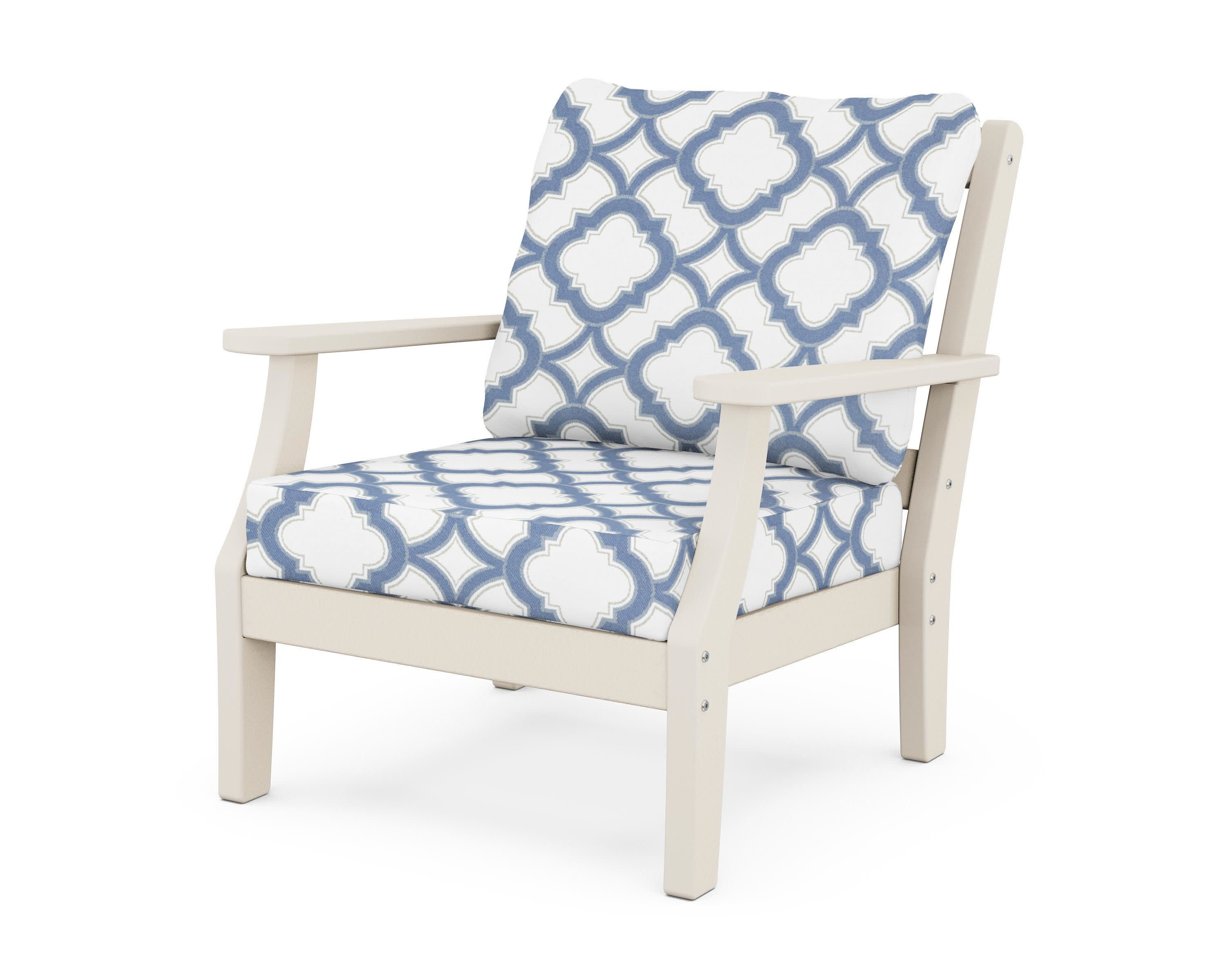 Chinoiserie Deep Seating Chair in Sand / Trellis Sky Blue