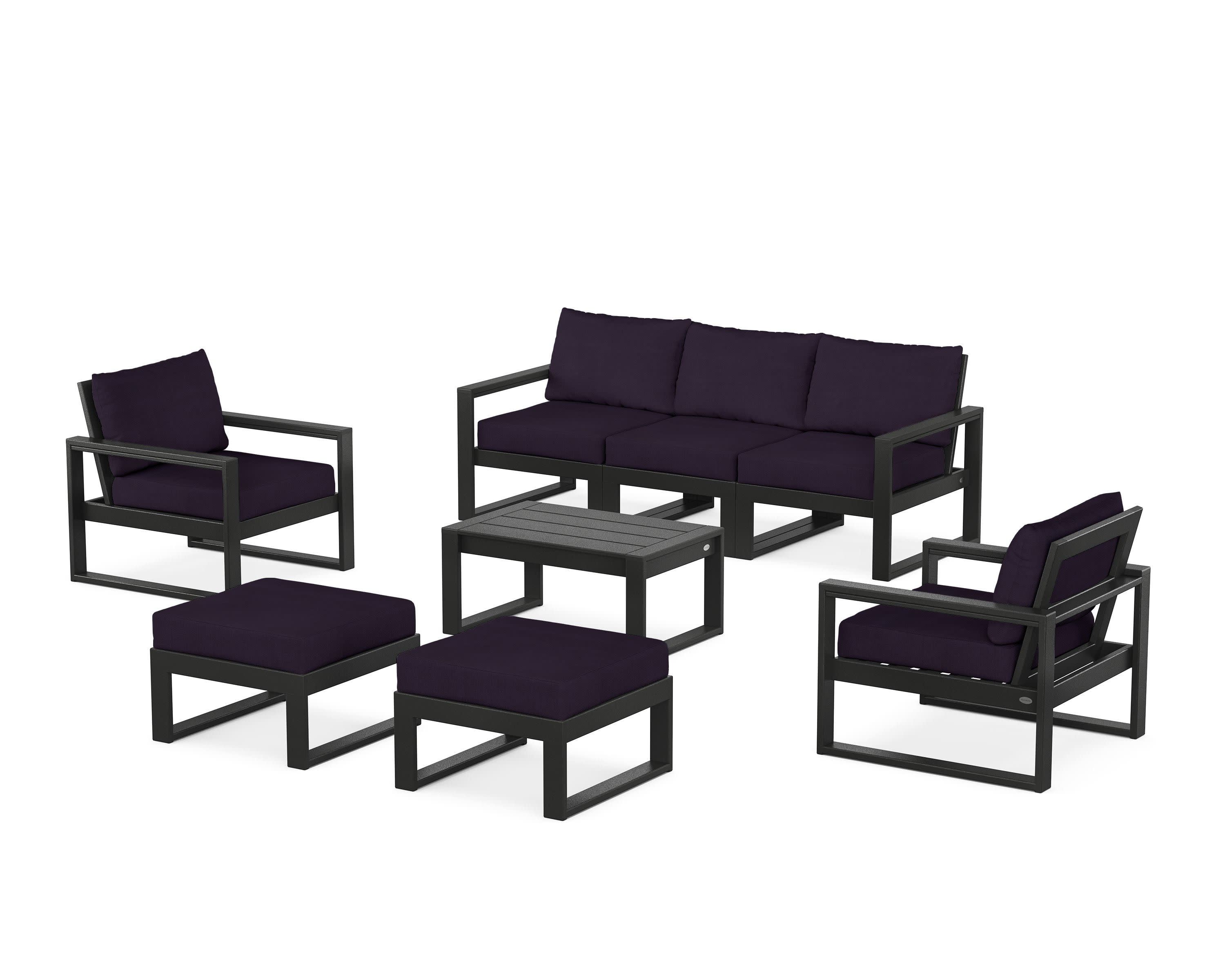 EDGE Sectional 8-Piece Lounge Sofa Set in Black / Navy Linen