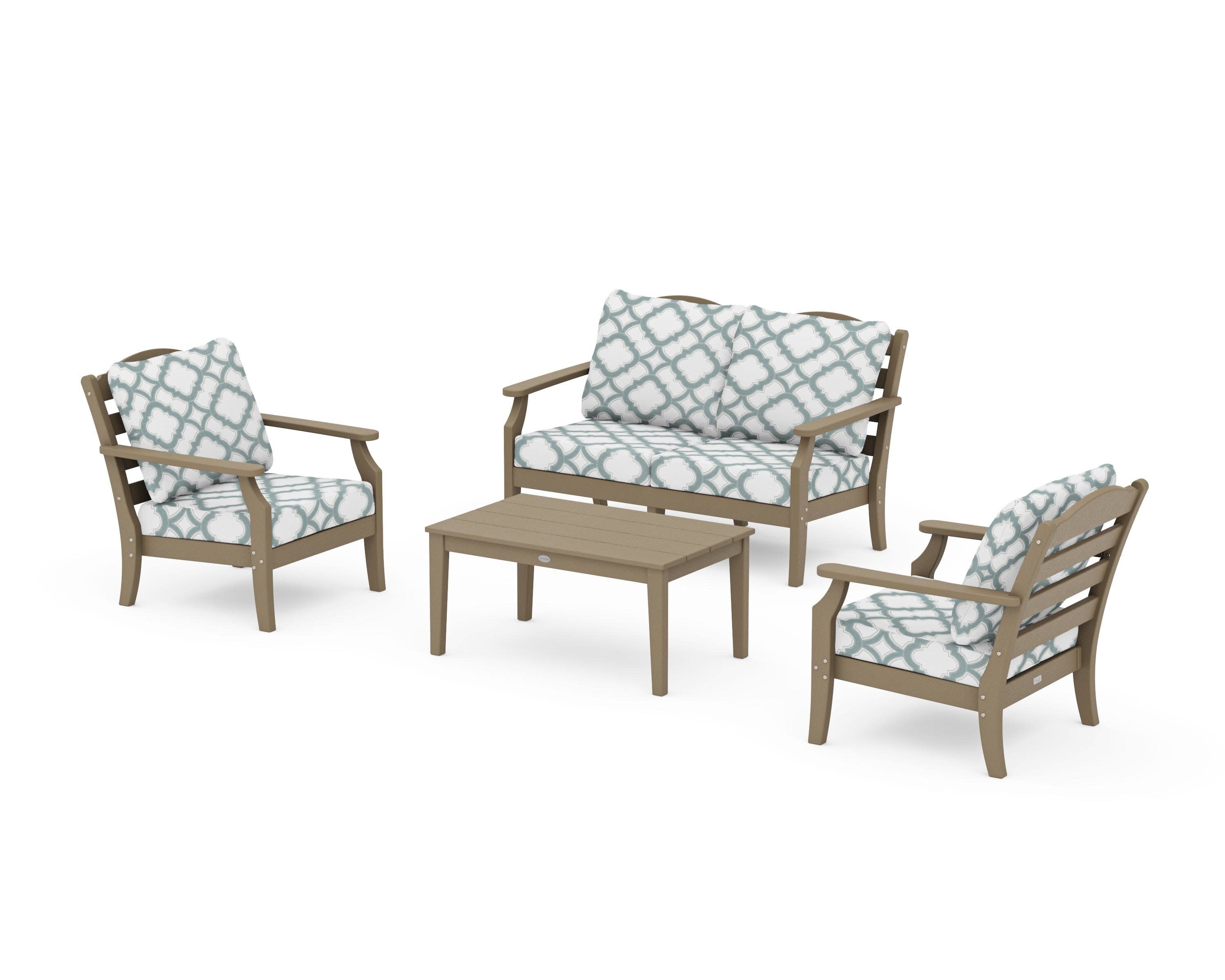 Savannah 4-Piece Deep Seating Set with Loveseat in Vintage Sahara / Trellis Glacier Spa