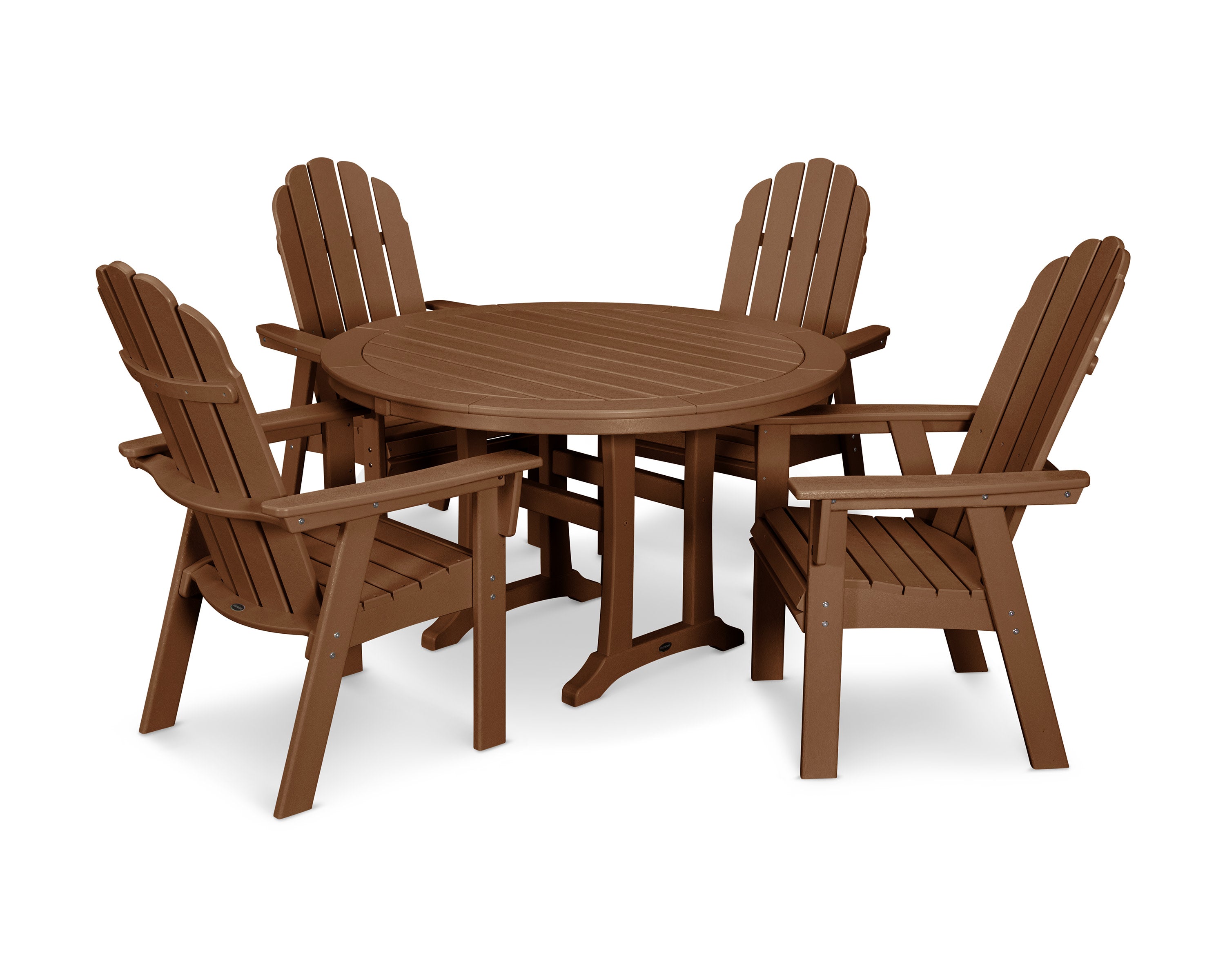 Vineyard Curveback Adirondack 5-Piece Nautical Trestle Dining Set in Teak