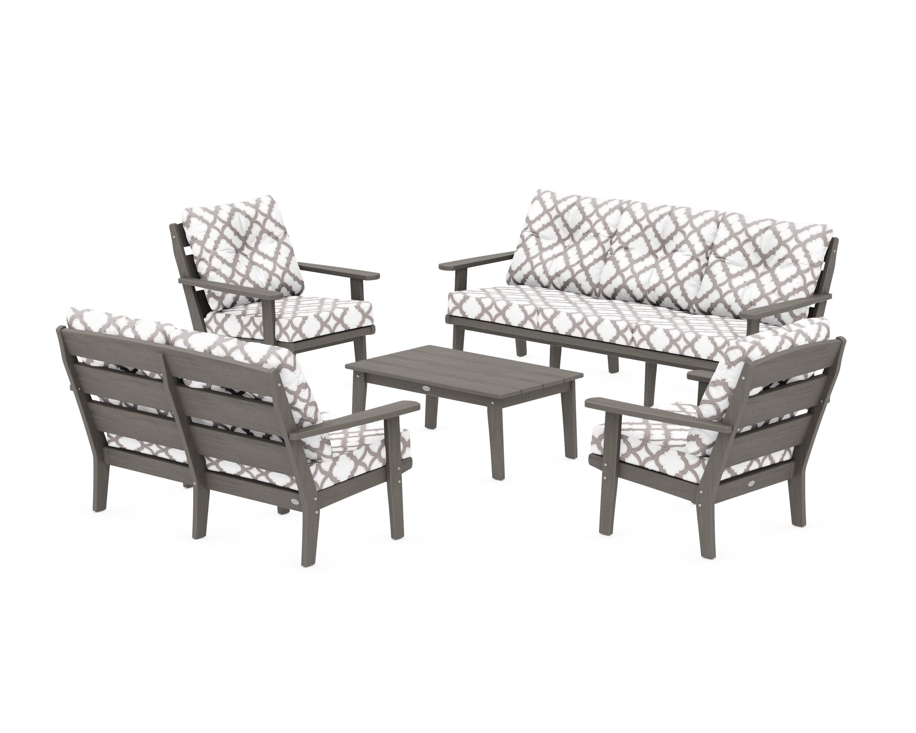 Lakeside 5-Piece Lounge Sofa Set in Driftwood / Trellis Grey Mist
