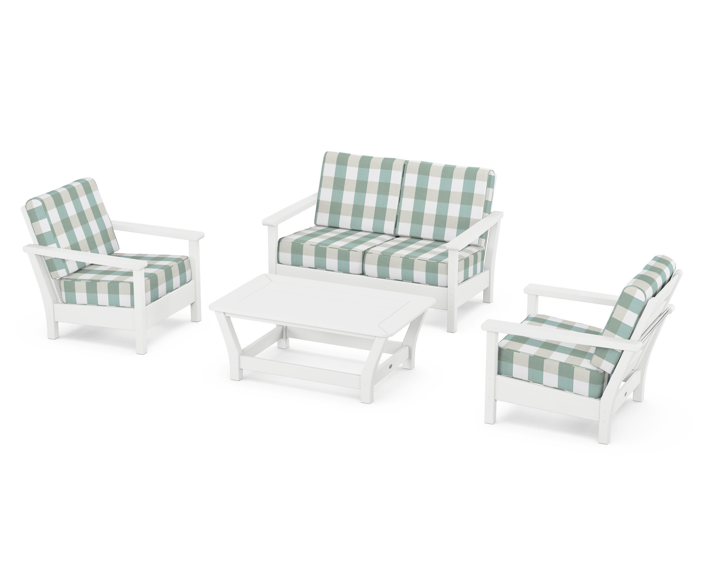 Harbour 4-Piece Deep Seating Set in White / Buffalo Plaid Glacier Spa