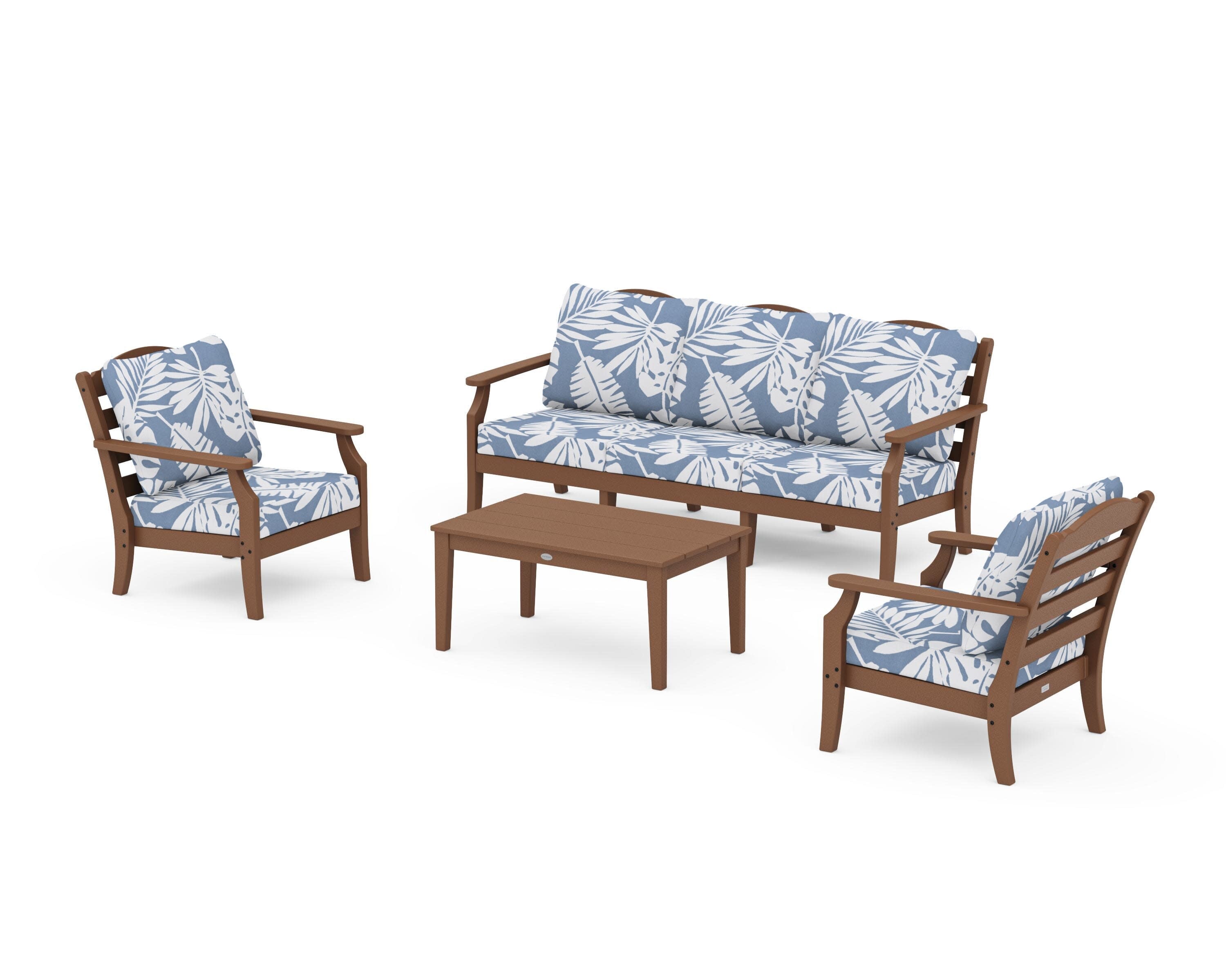 Savannah 4-Piece Deep Seating Set with Sofa in Teak / Leaf Sky Blue
