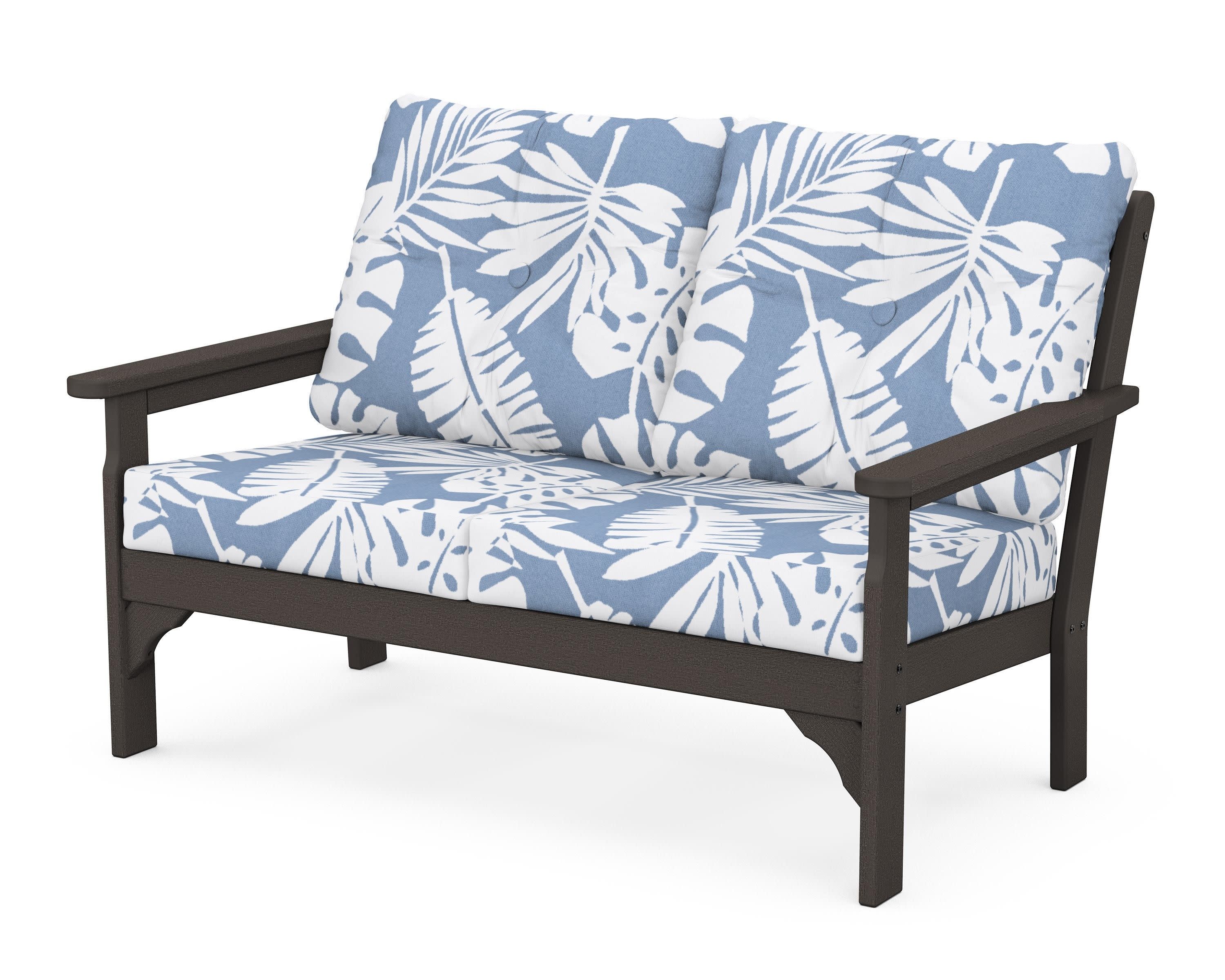 Vineyard Deep Seating Loveseat in Vintage Coffee / Leaf Sky Blue