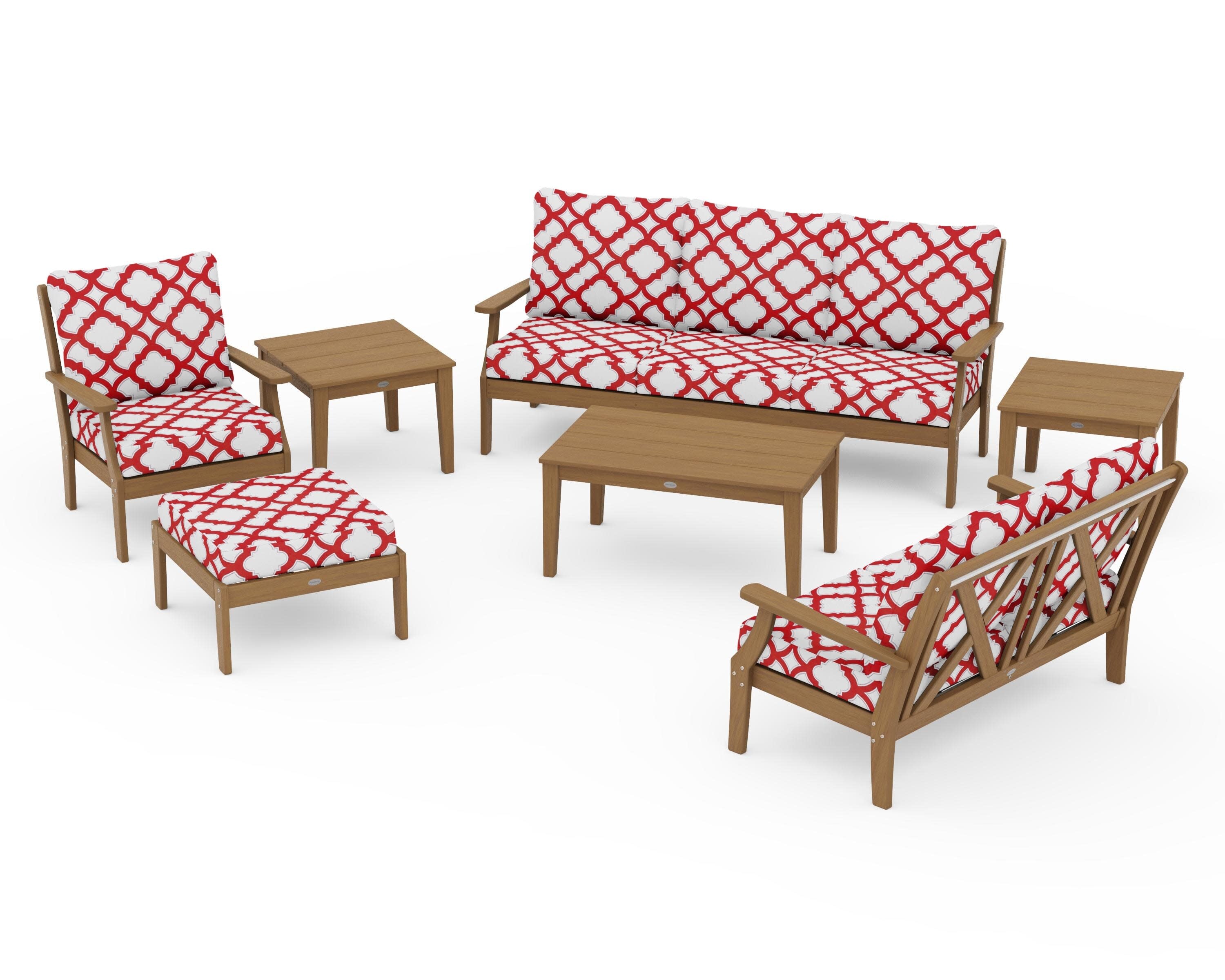 Braxton 7-Piece Deep Seating Set in Natural / Trellis Crimson