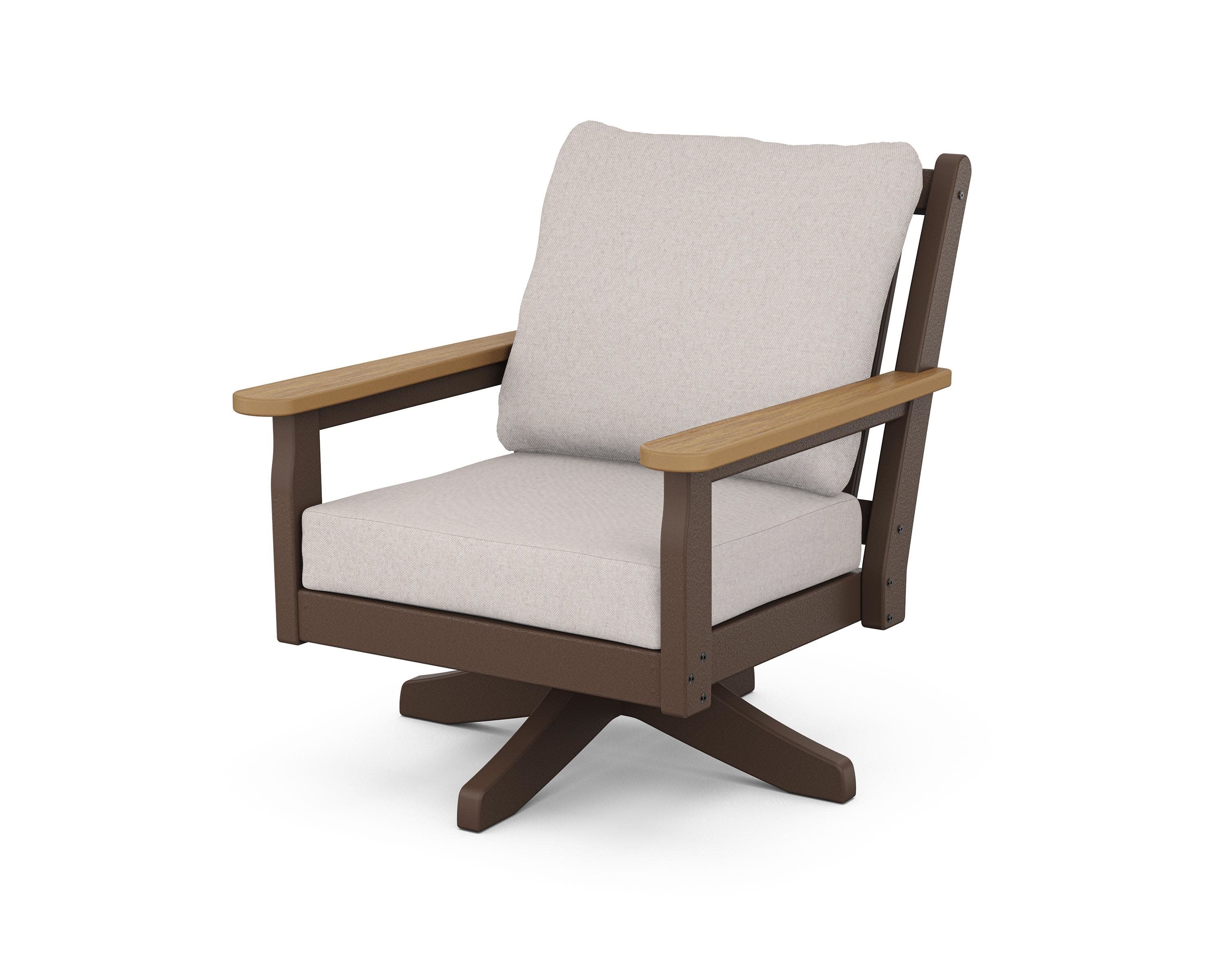 Chippendale Deep Seating Swivel Chair in Mahogany / Natural / Dune Burlap