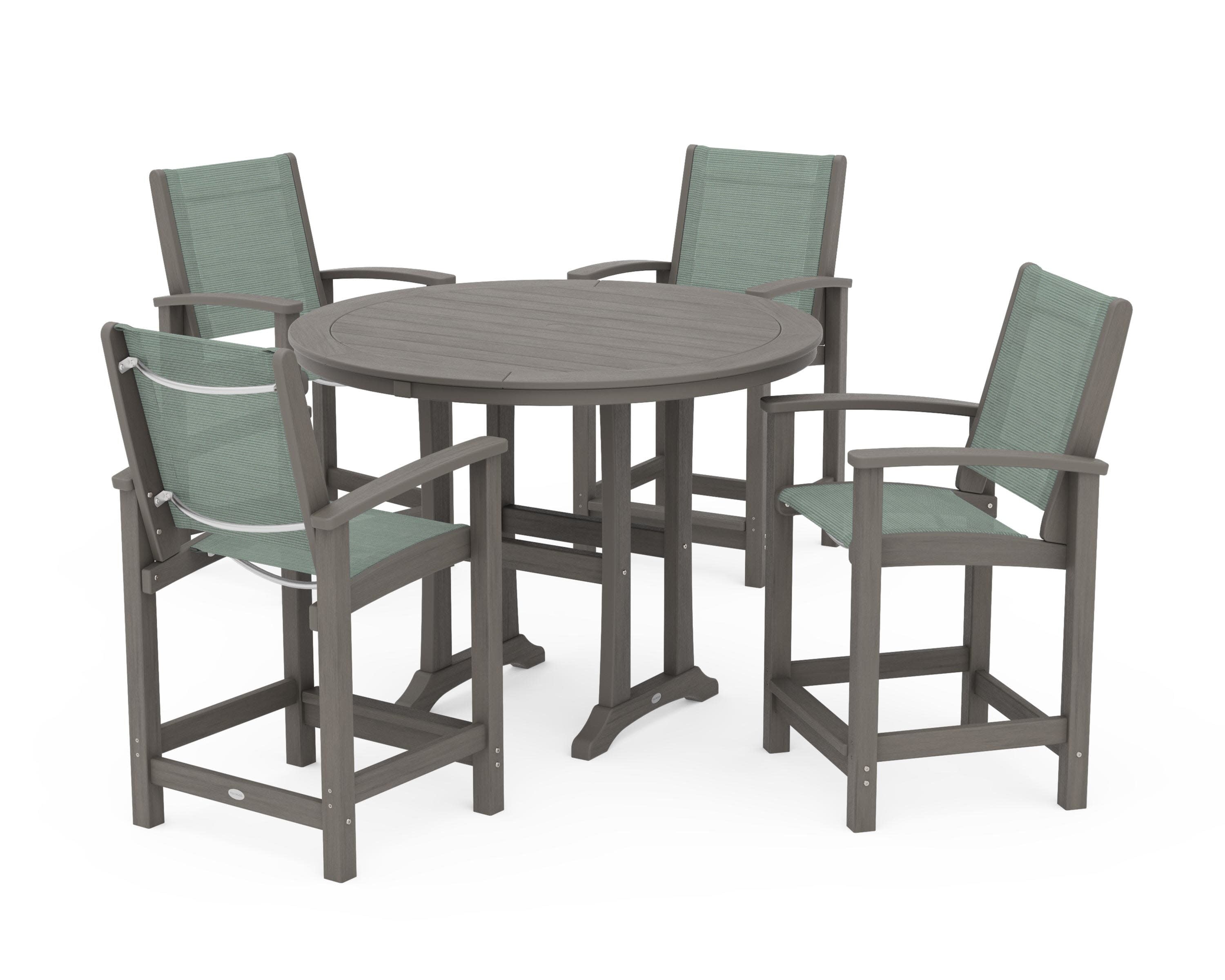 Coastal 5-Piece Counter Set in Driftwood / Dupioni Sea Mist Sling