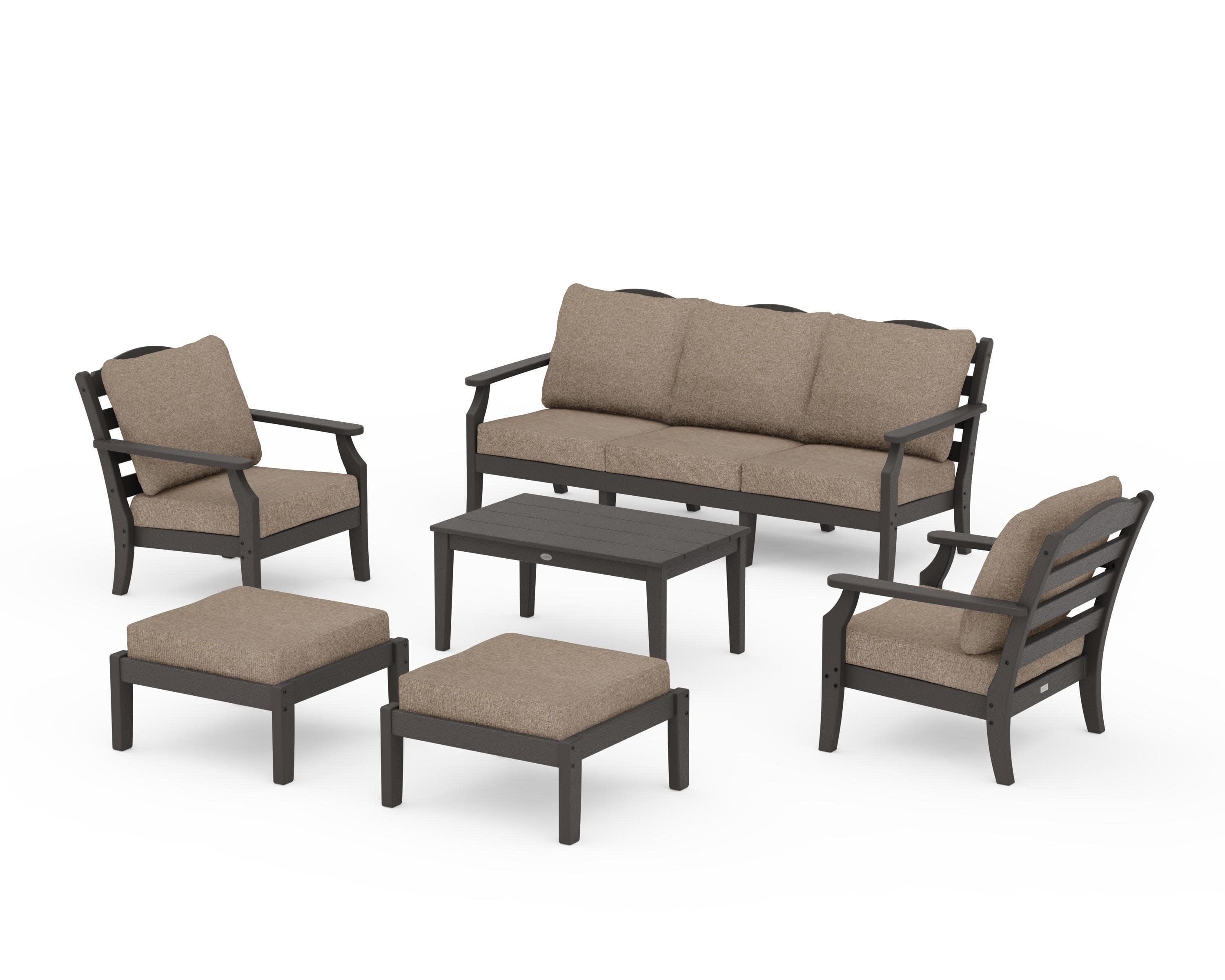Savannah 6-Piece Lounge Sofa Set in Vintage Coffee / Spiced Burlap