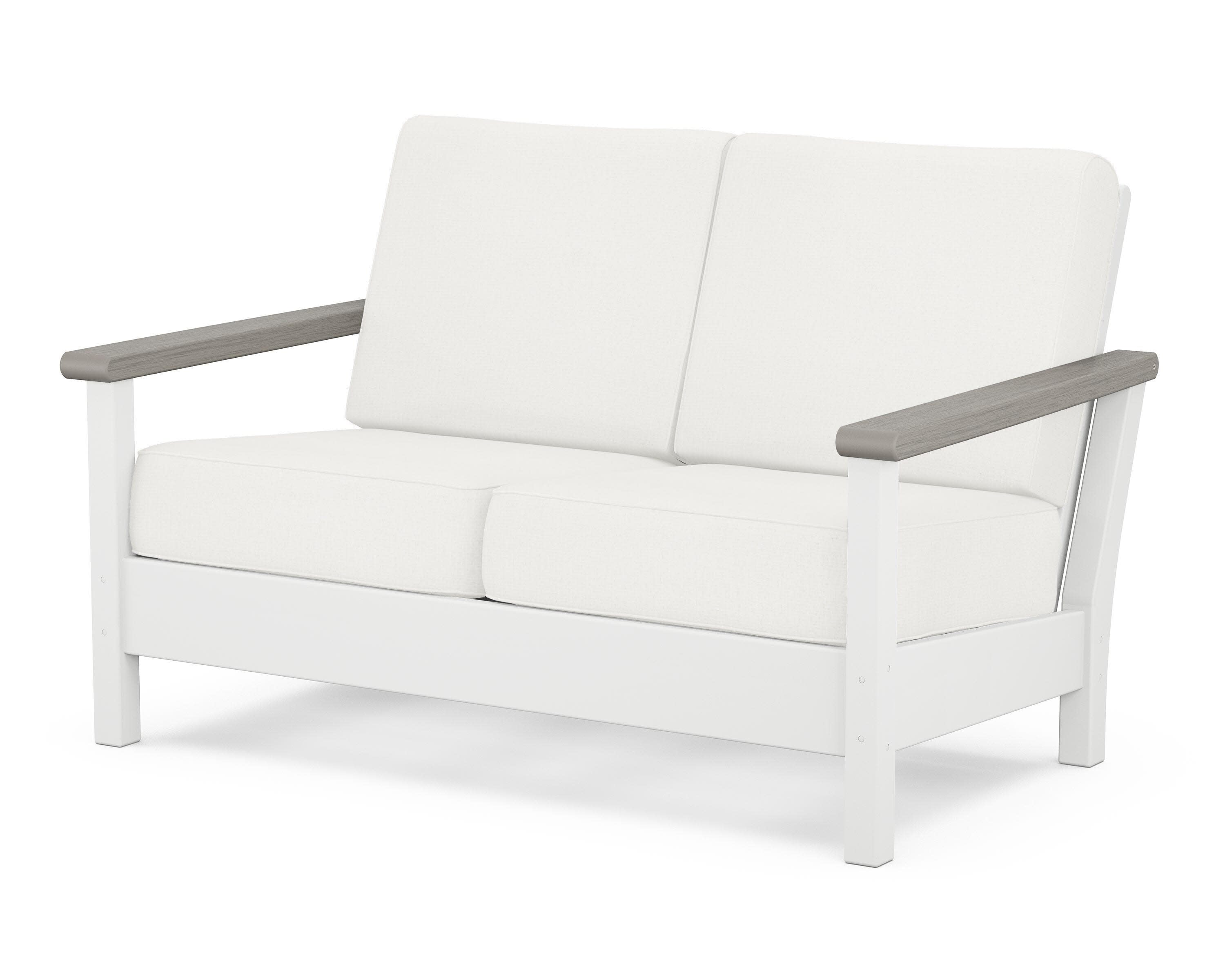 Harbour Deep Seating Loveseat in White / Driftwood / Natural Linen