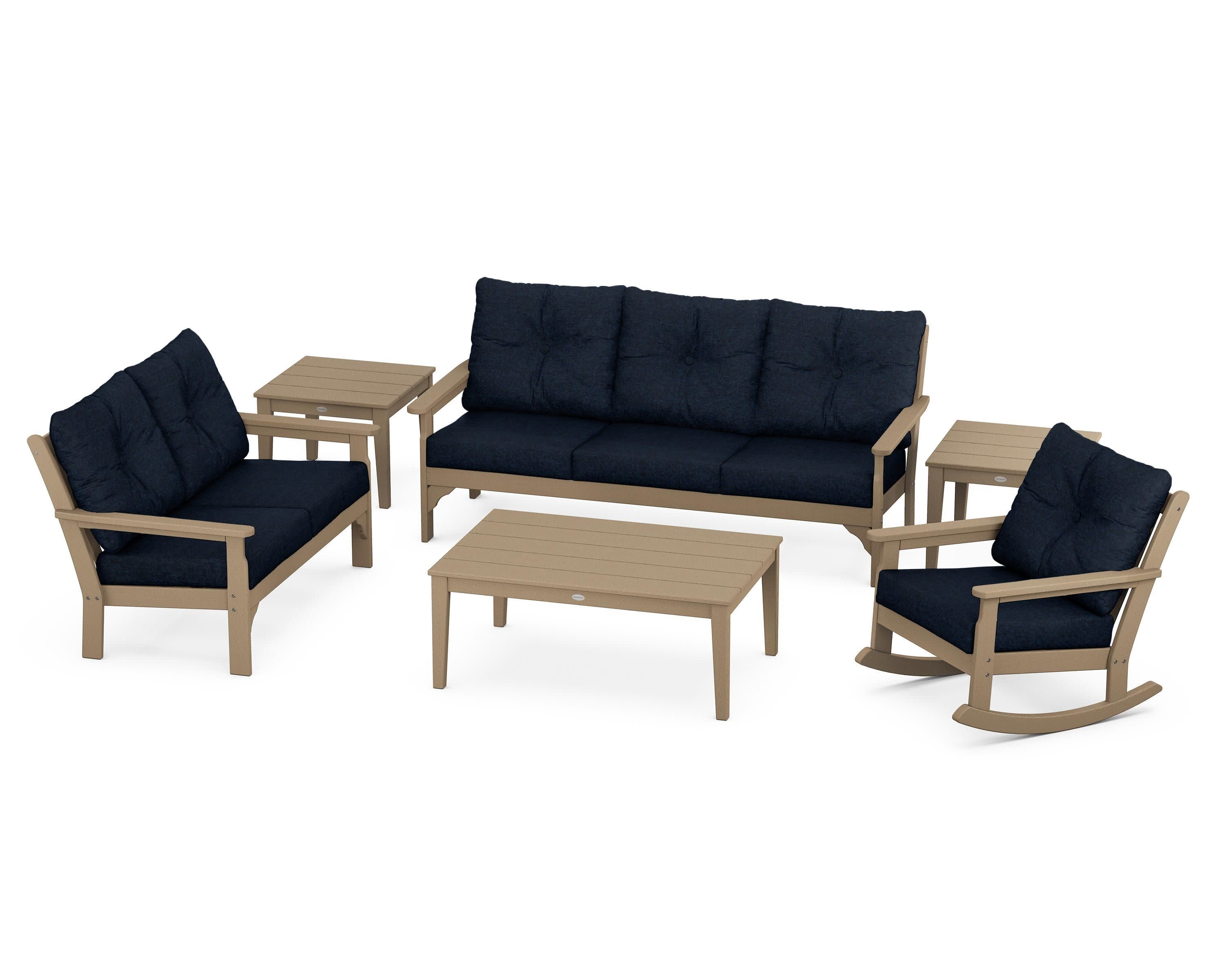 Vineyard 6-Piece Deep Seating Set in Vintage Sahara / Marine Indigo