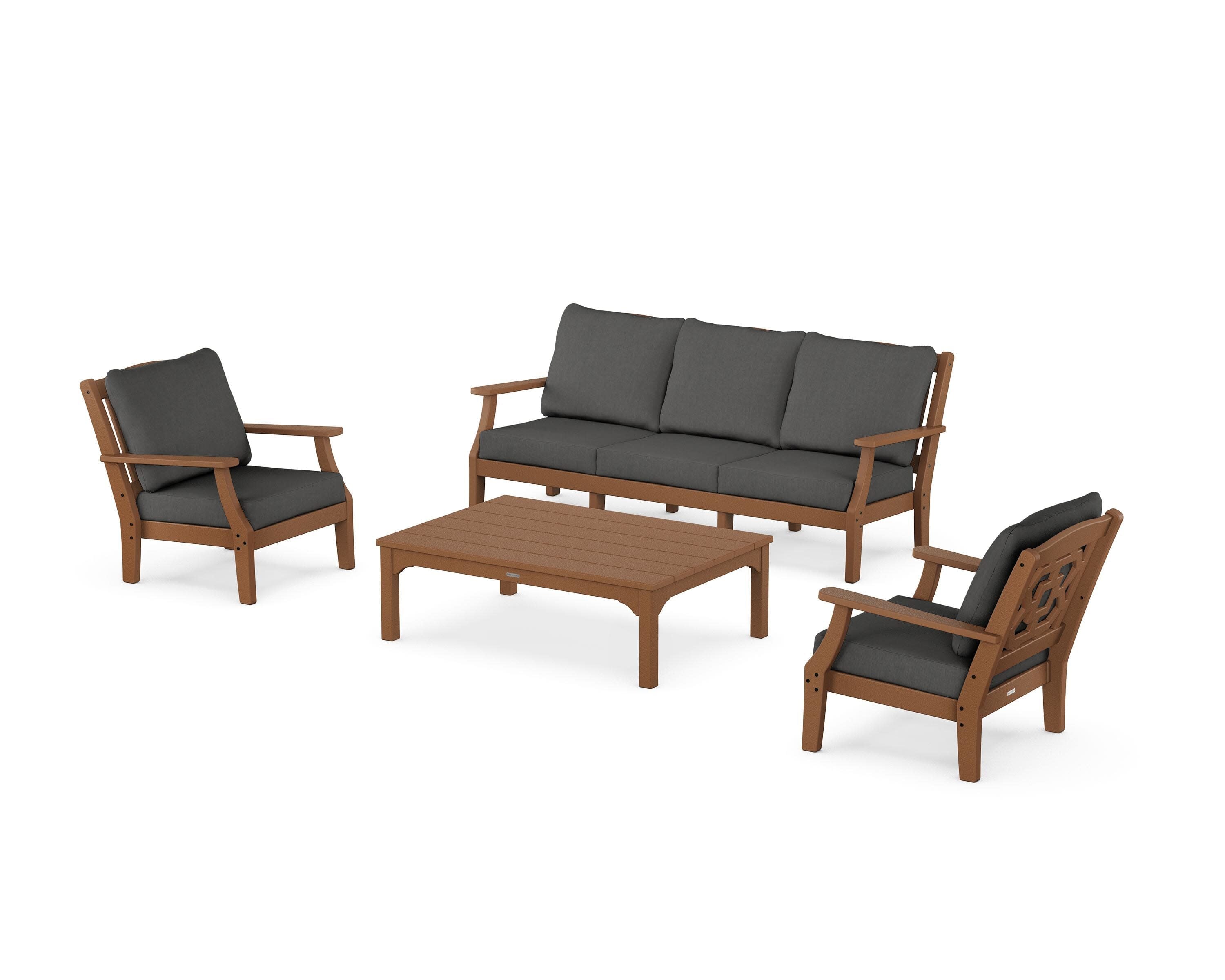 Chinoiserie 4-Piece Deep Seating Set with Sofa in Teak / Spectrum Carbon