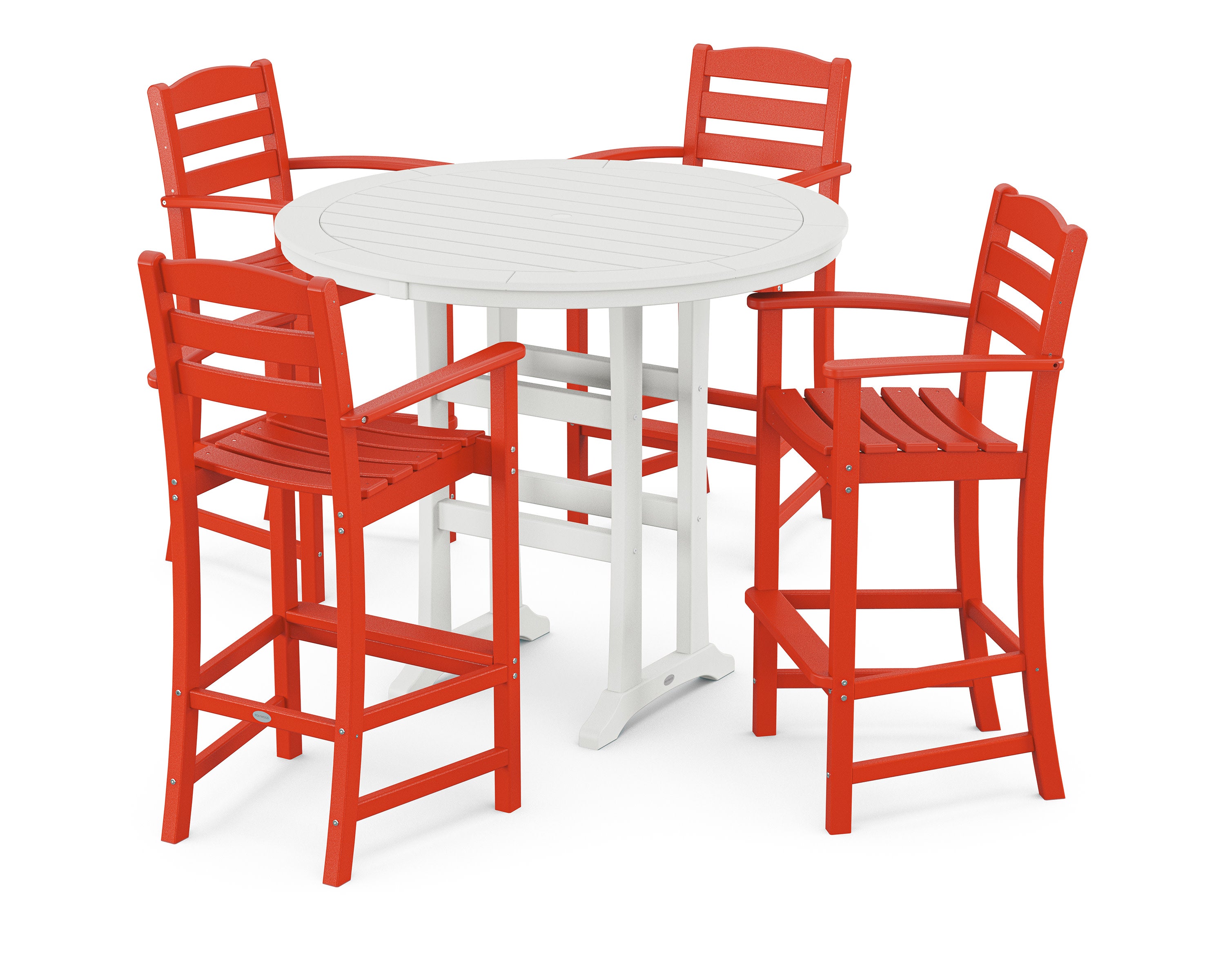 La Casa Caf 5-Piece Bar Dining Set in Sunset Red / White