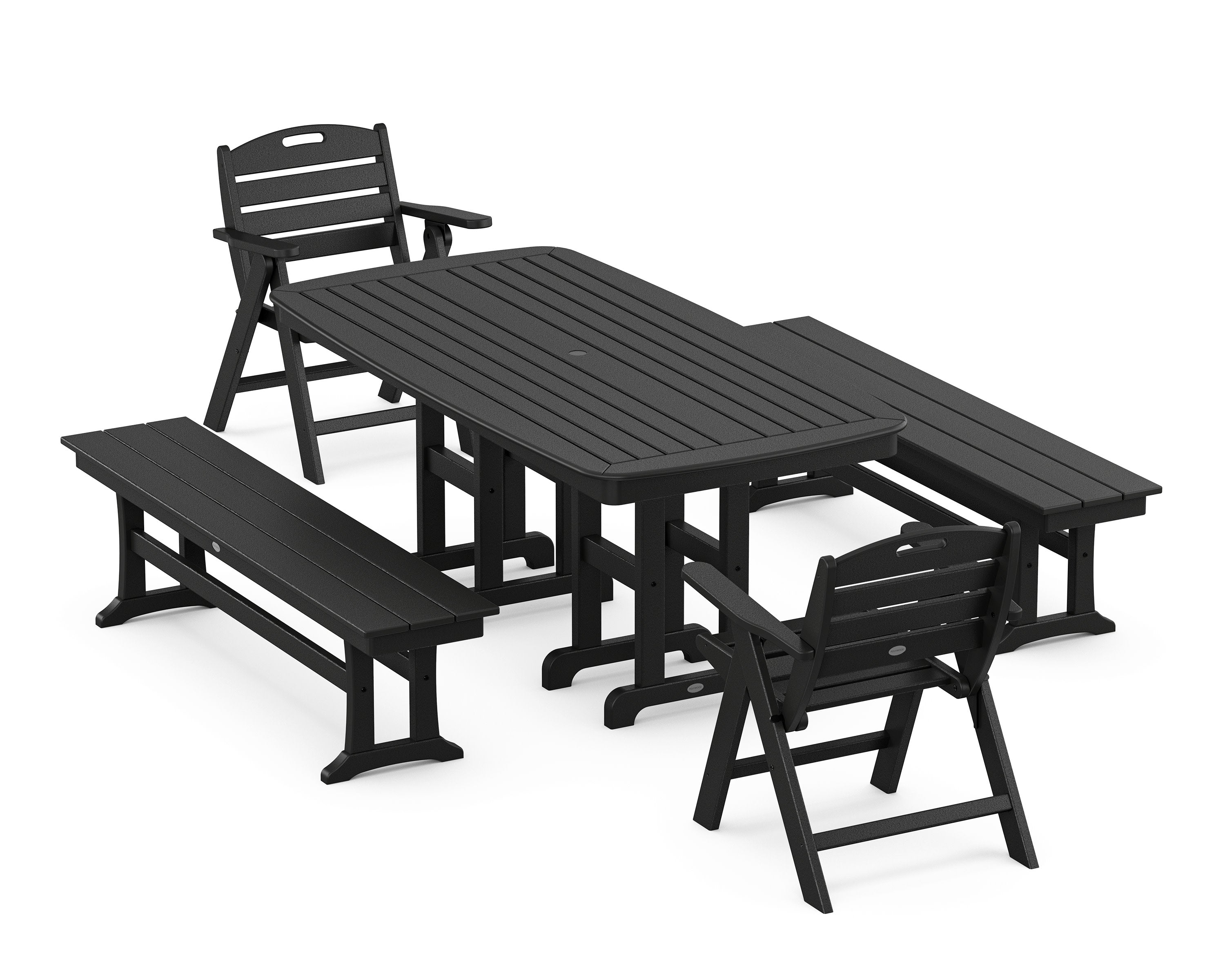 Nautical Lowback 5-Piece Dining Set with Benches in Black