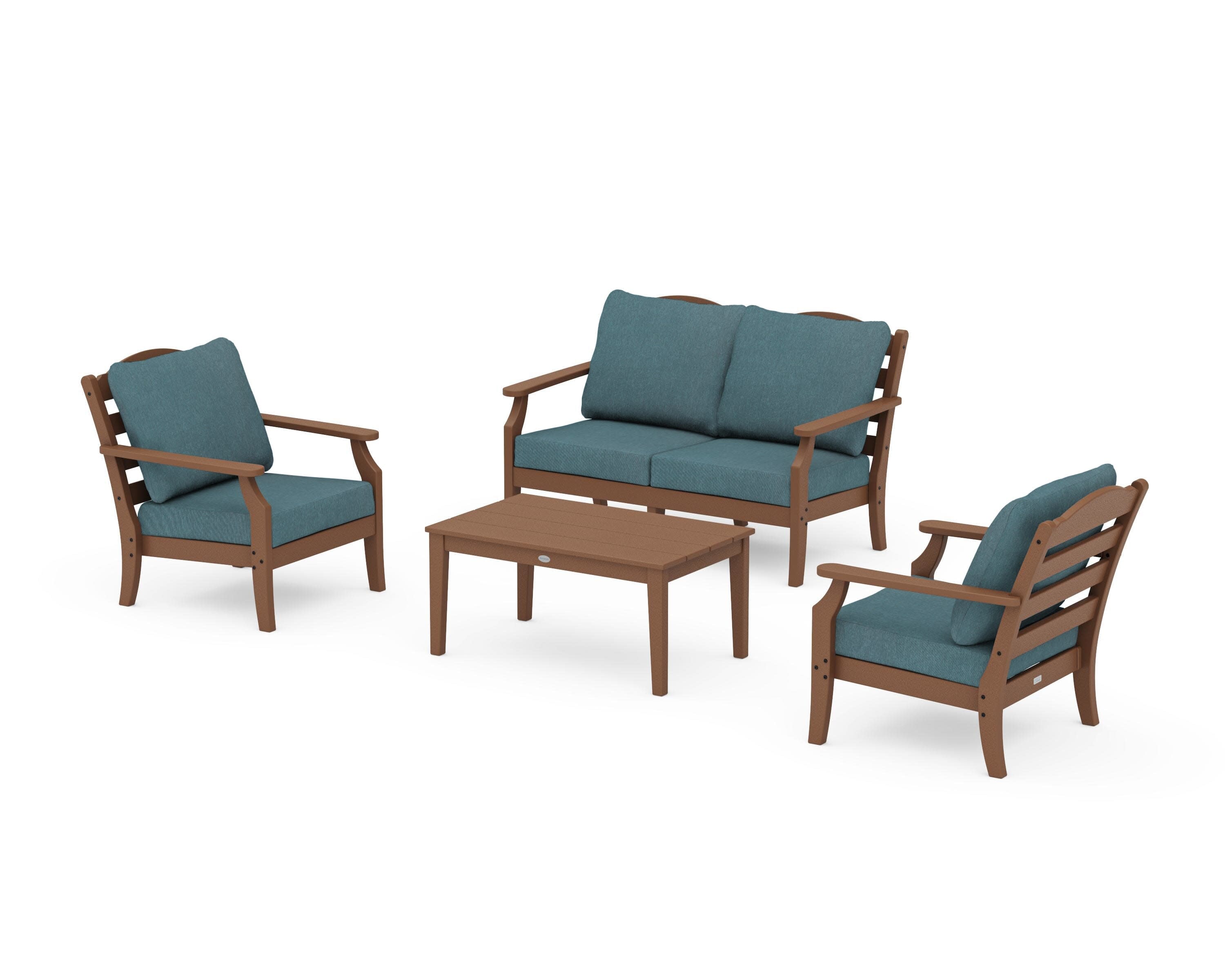 Savannah 4-Piece Deep Seating Set with Loveseat in Teak / Ocean Teal