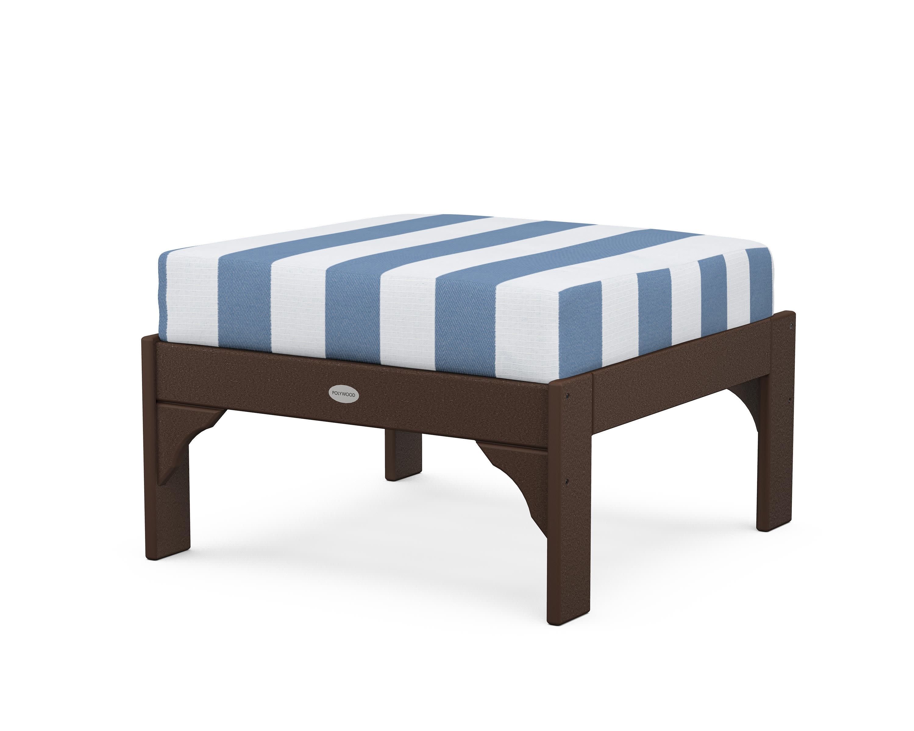 Vineyard Deep Seating Ottoman in Mahogany / Cabana Stripe Sky Blue