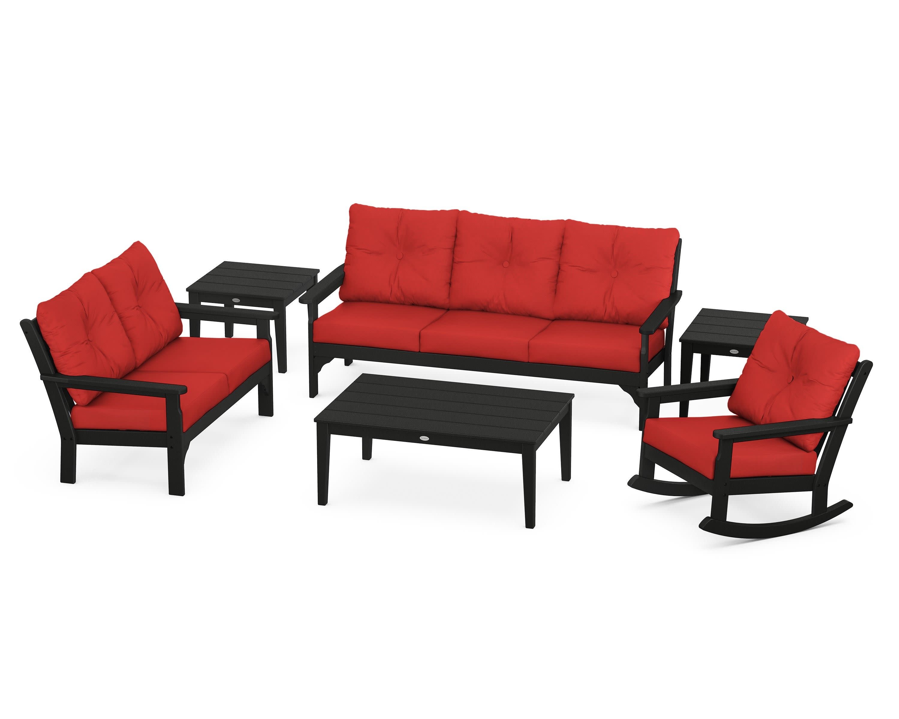 Vineyard 6-Piece Deep Seating Set in Black / Crimson Linen