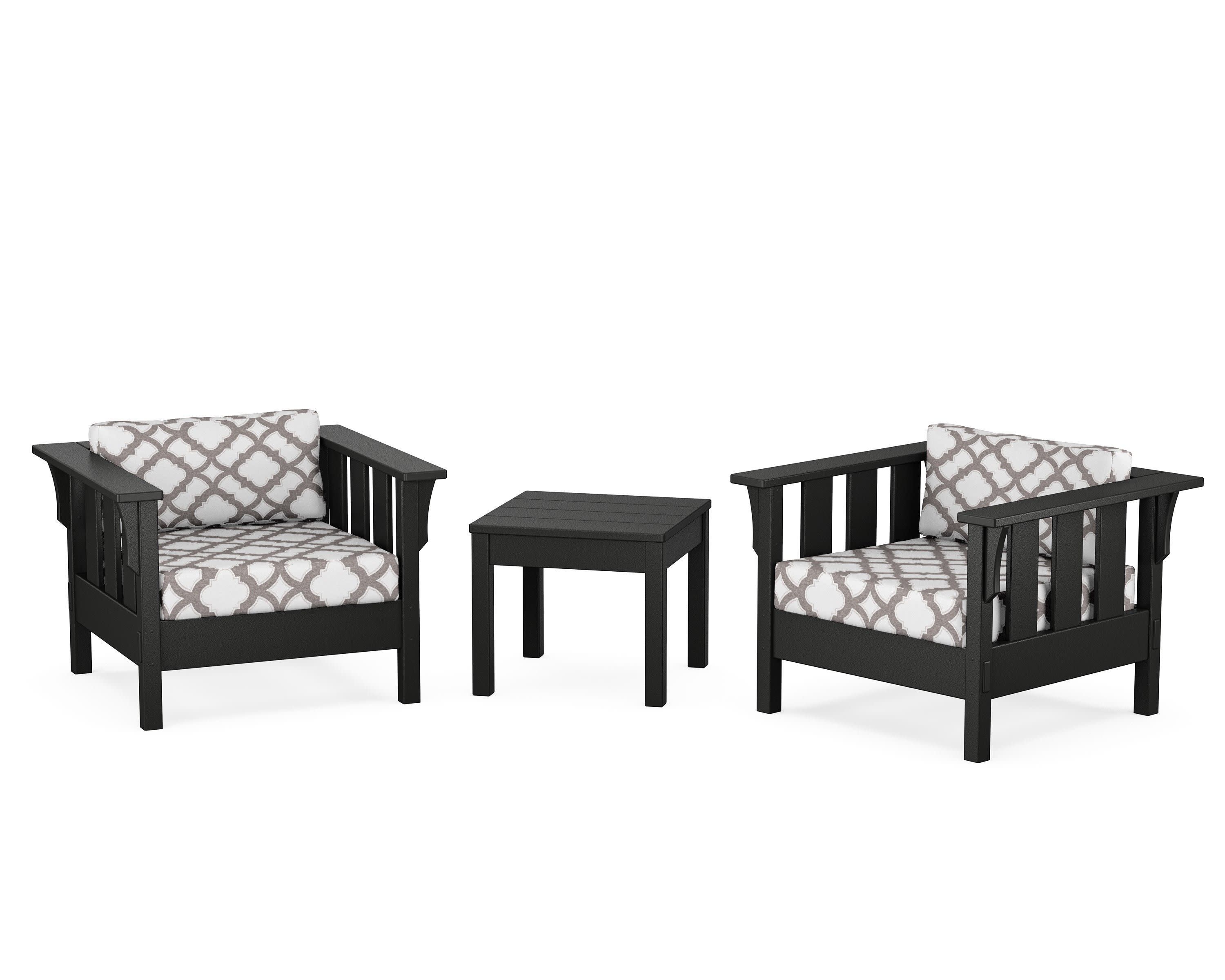 Acadia 3-Piece Deep Seating Set in Black / Trellis Grey Mist