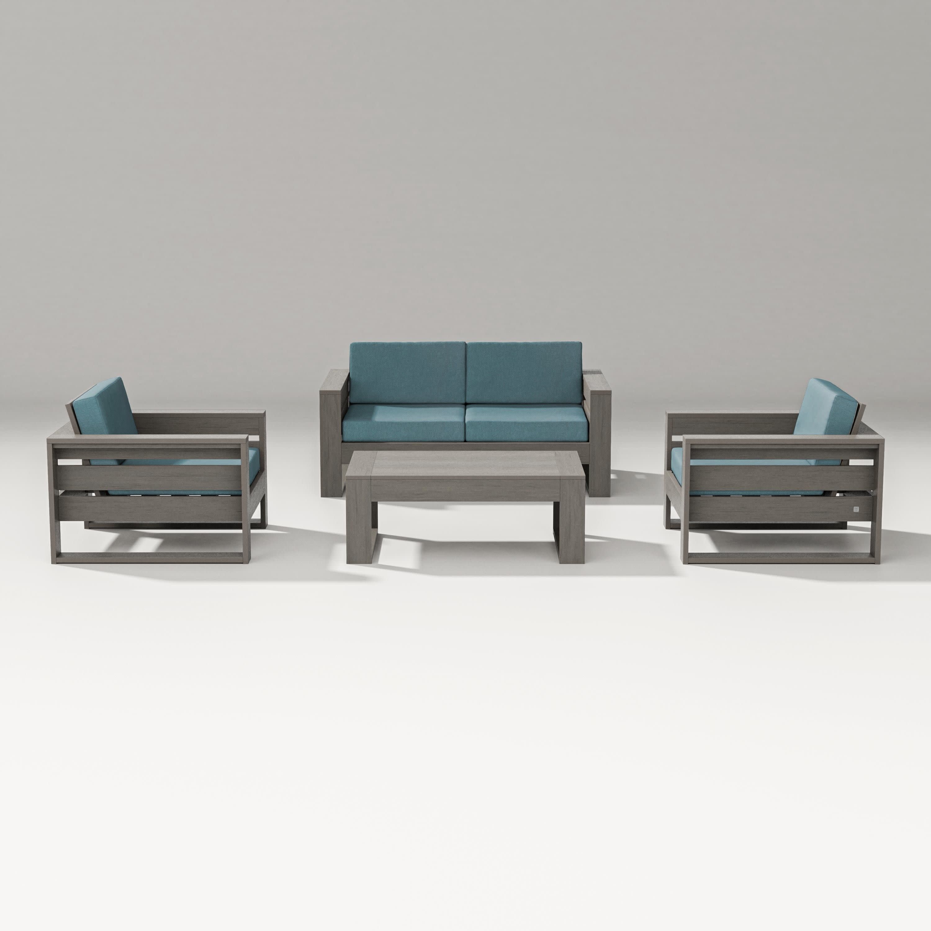Latitude 4-Piece Lounge Loveseat Set in Driftwood / Ocean Teal