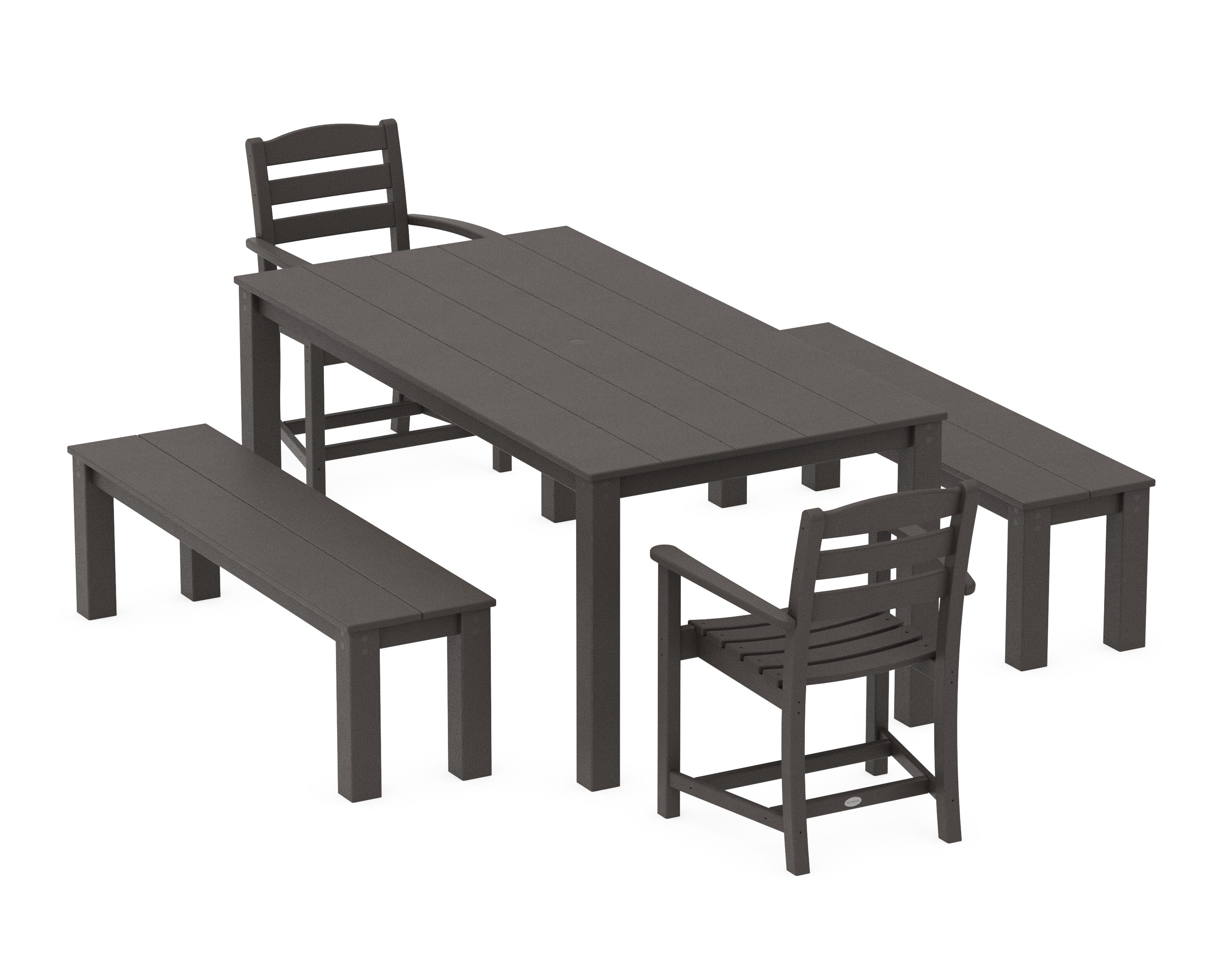 La Casa Cafe' 5-Piece Parsons Dining Set with Benches in Vintage Coffee