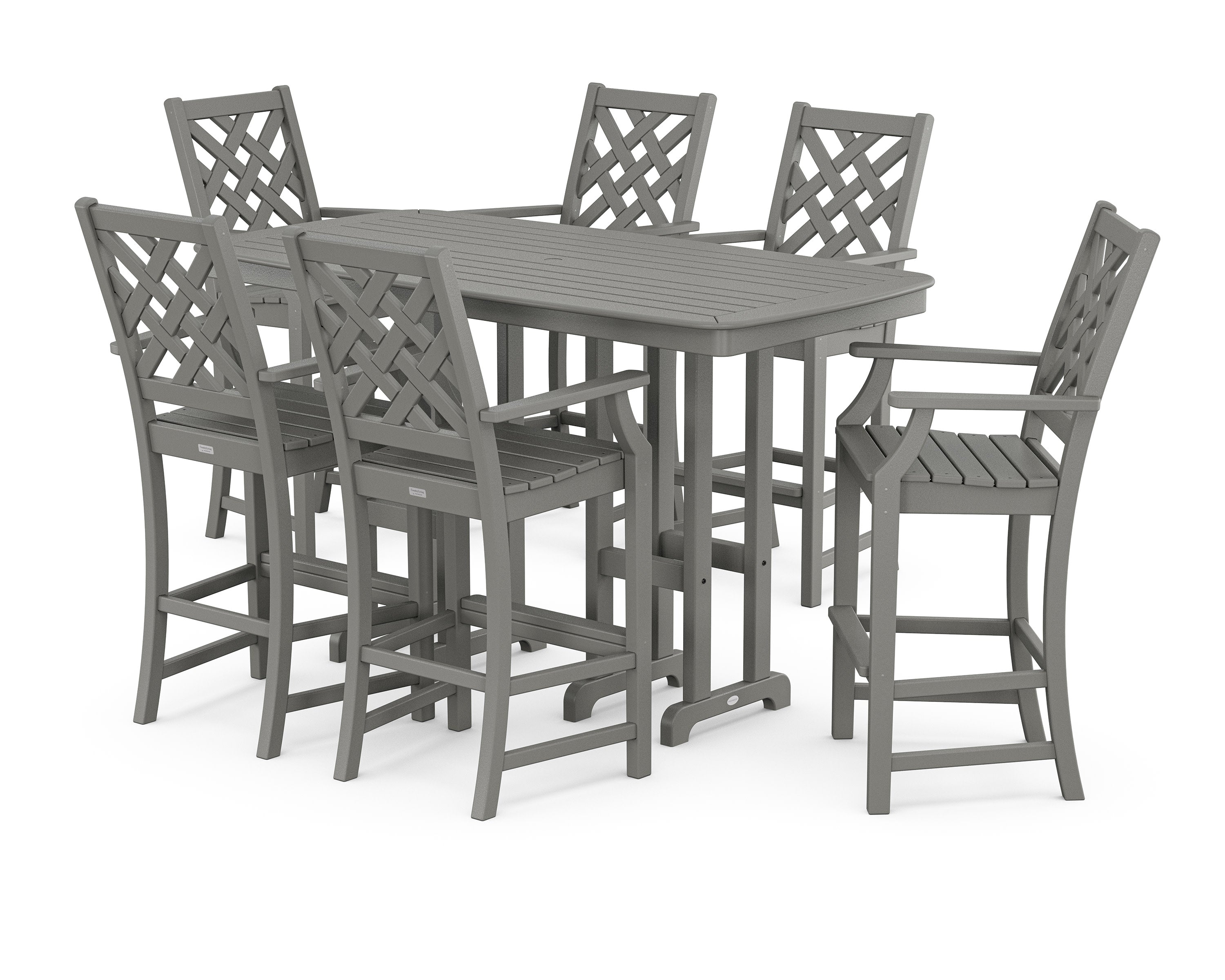 Wovendale Arm Chair 7-Piece Bar Set in Slate Grey