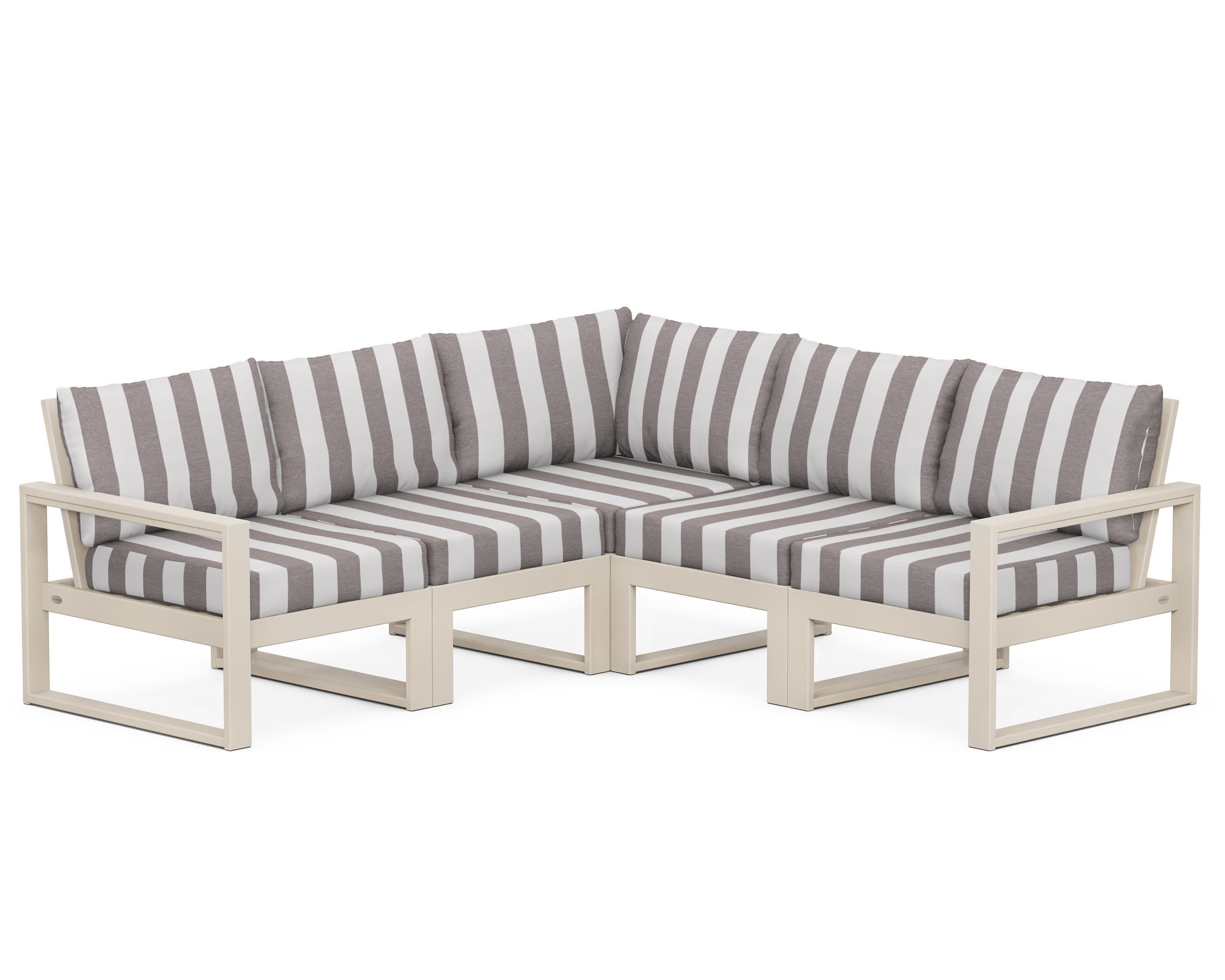 EDGE 5-Piece Modular Deep Seating Set in Sand / Cabana Stripe Grey Mist