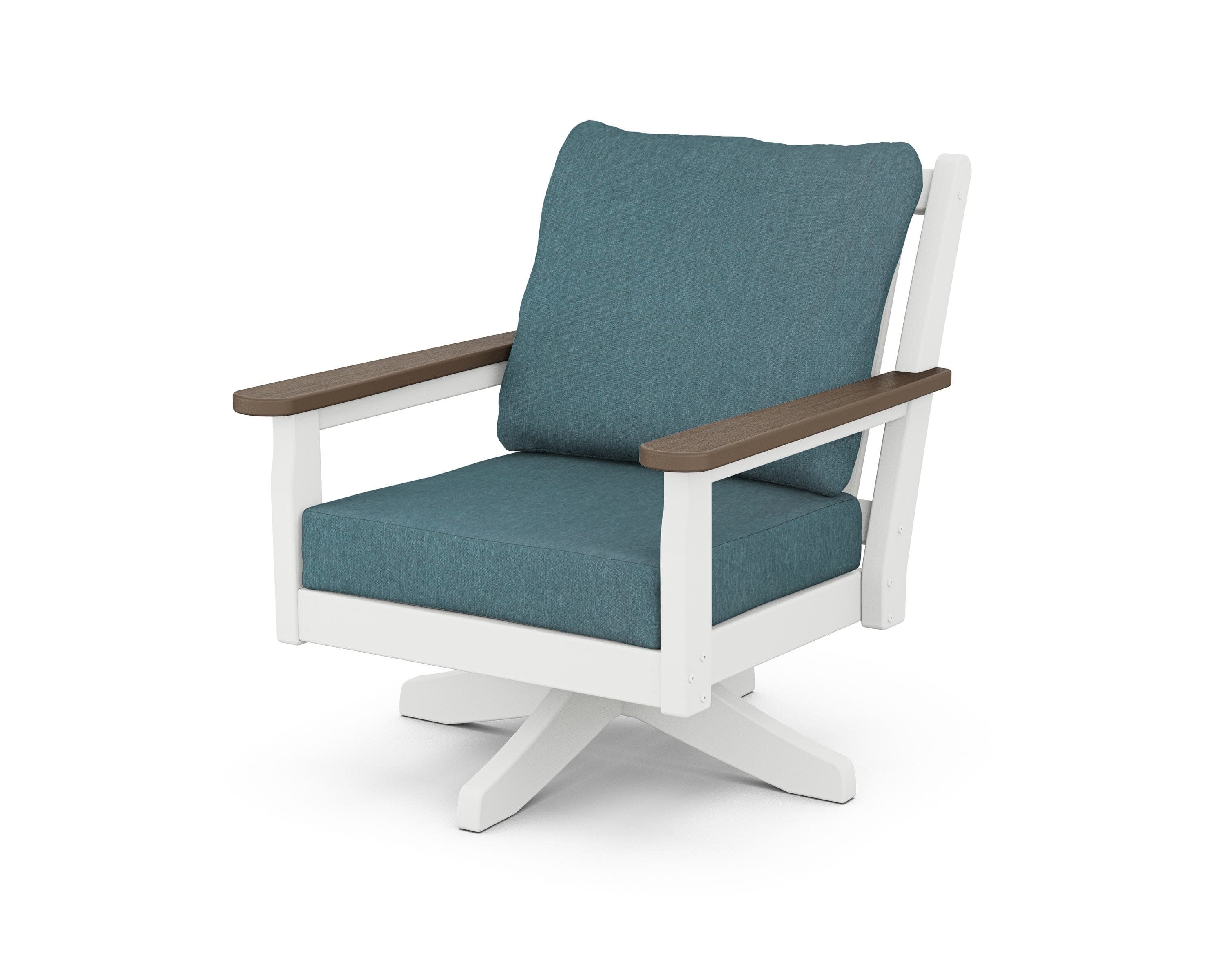Chippendale Deep Seating Swivel Chair in White / Kona / Ocean Teal