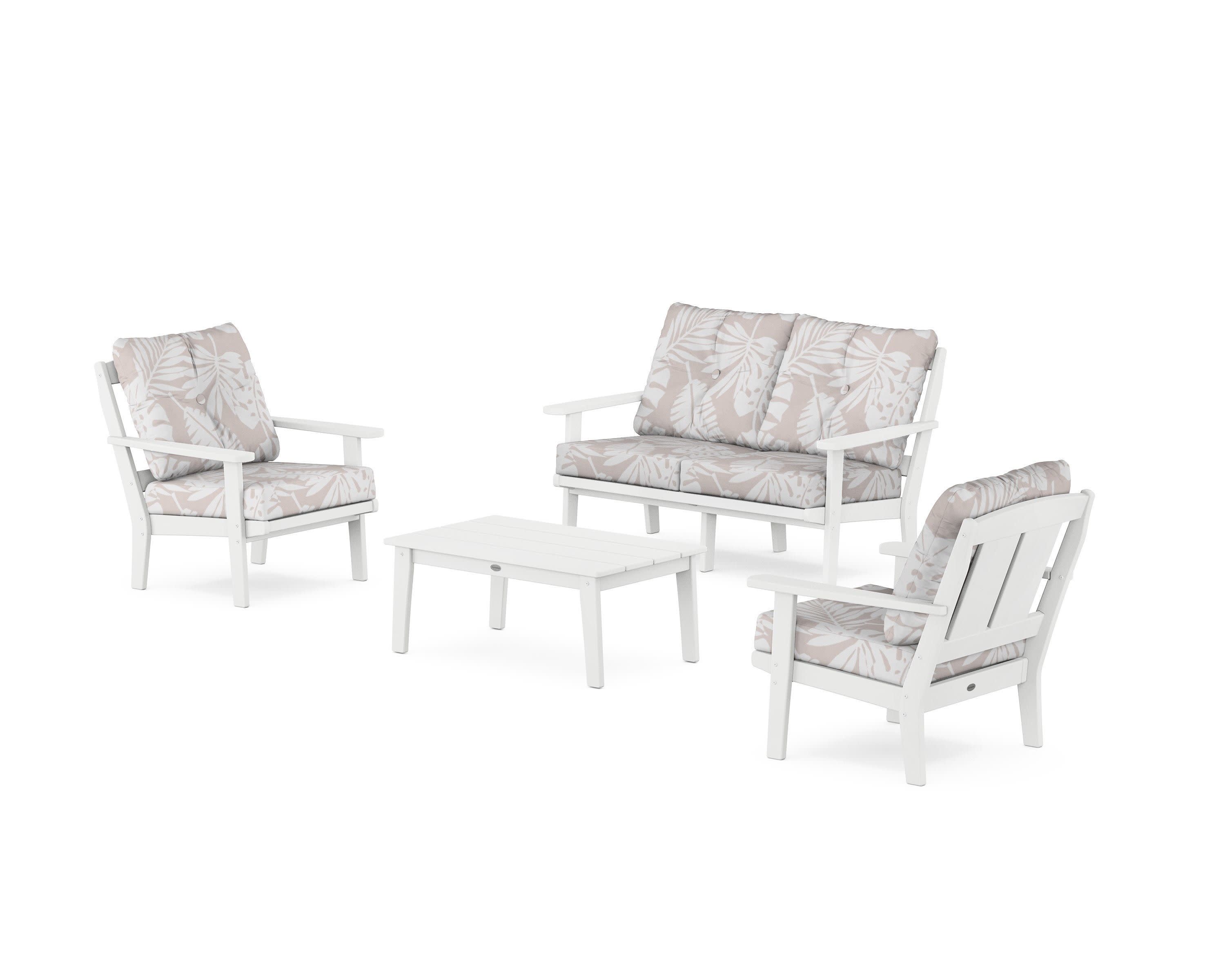 Mission 4-Piece Deep Seating Set with Loveseat in White / Leaf Dune Burlap
