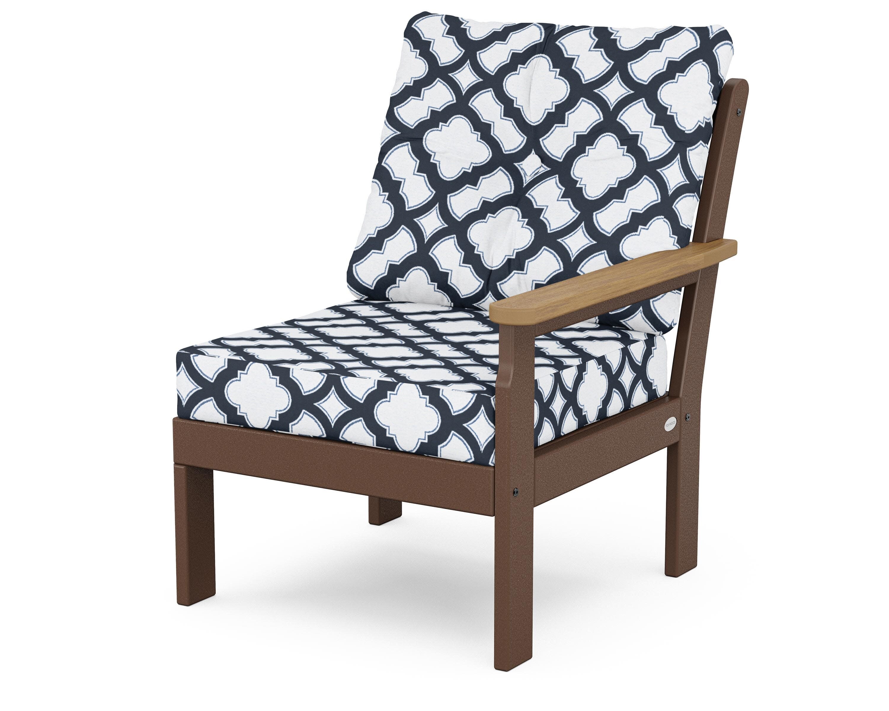 Vineyard Modular Right Arm Chair in Mahogany / Natural / Trellis Marine Indigo