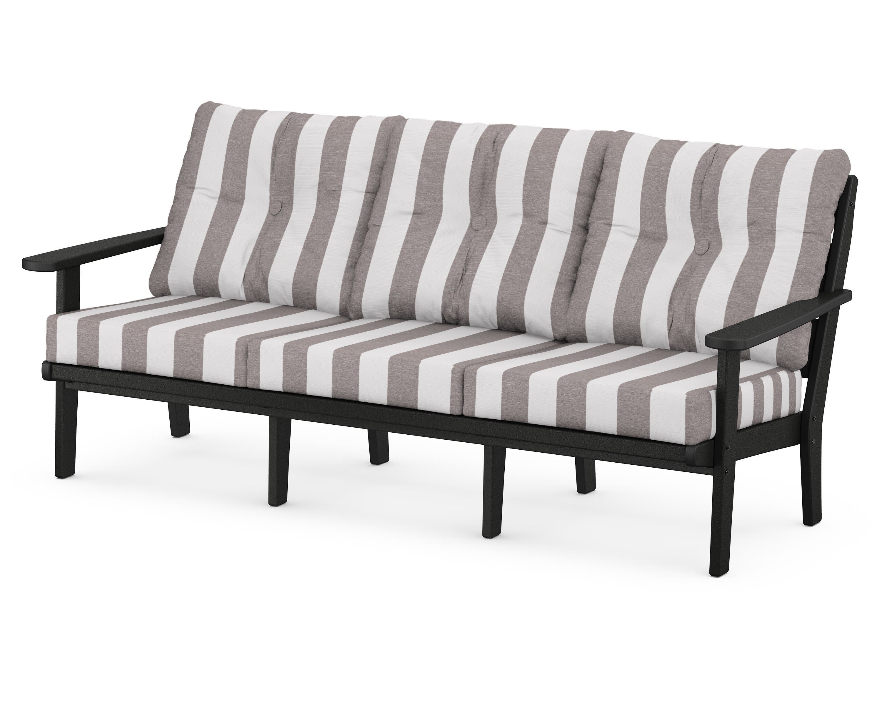 Lakeside Deep Seating Sofa in Black / Cabana Stripe Grey Mist