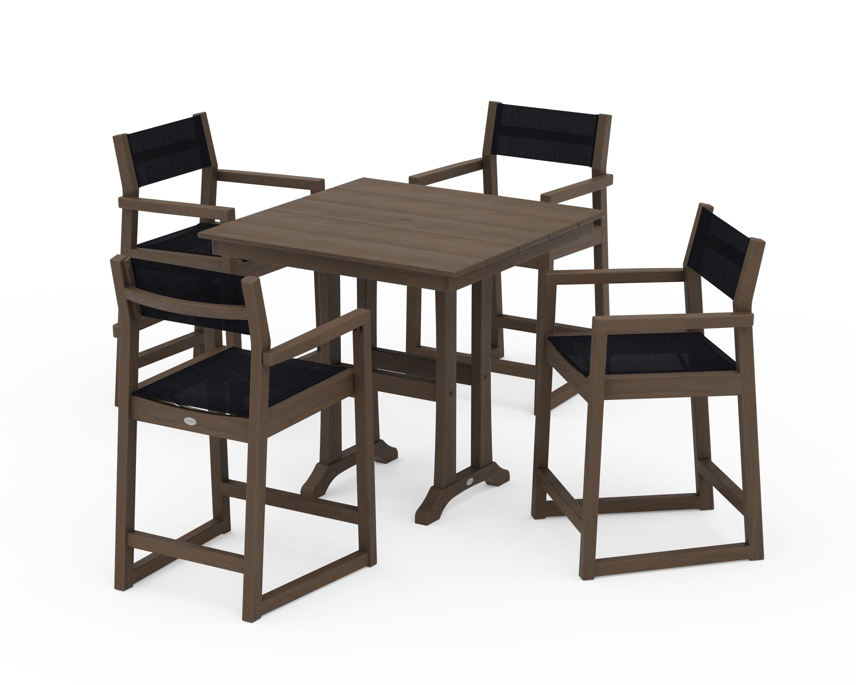 EDGE Sling Arm Chair 5-Piece Farmhouse Counter Set with Trestle Legs in Kona / Black Sling