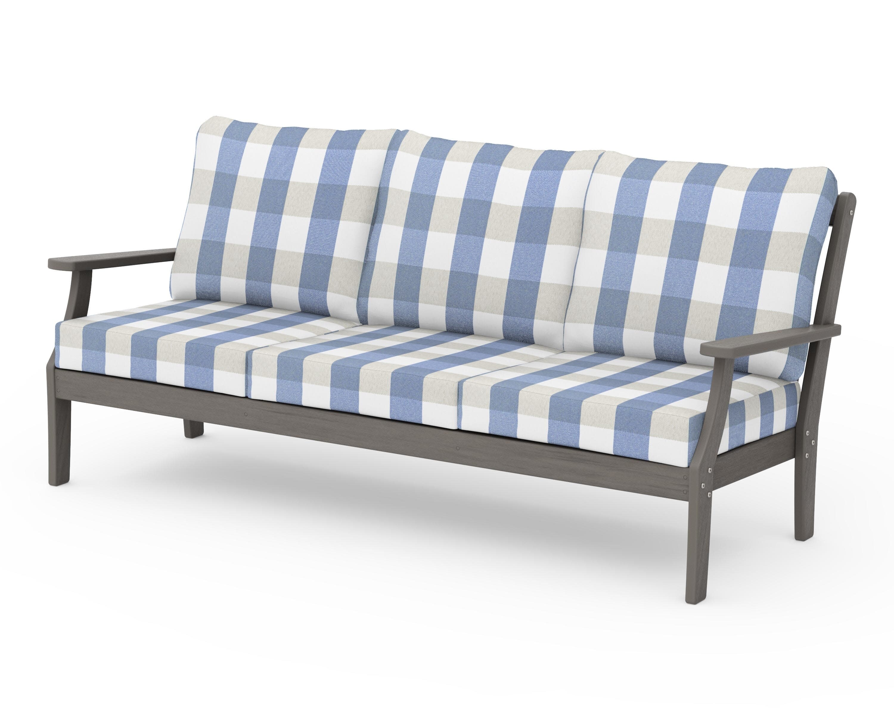 Braxton Deep Seating Sofa in Driftwood / Buffalo Plaid Sky Blue