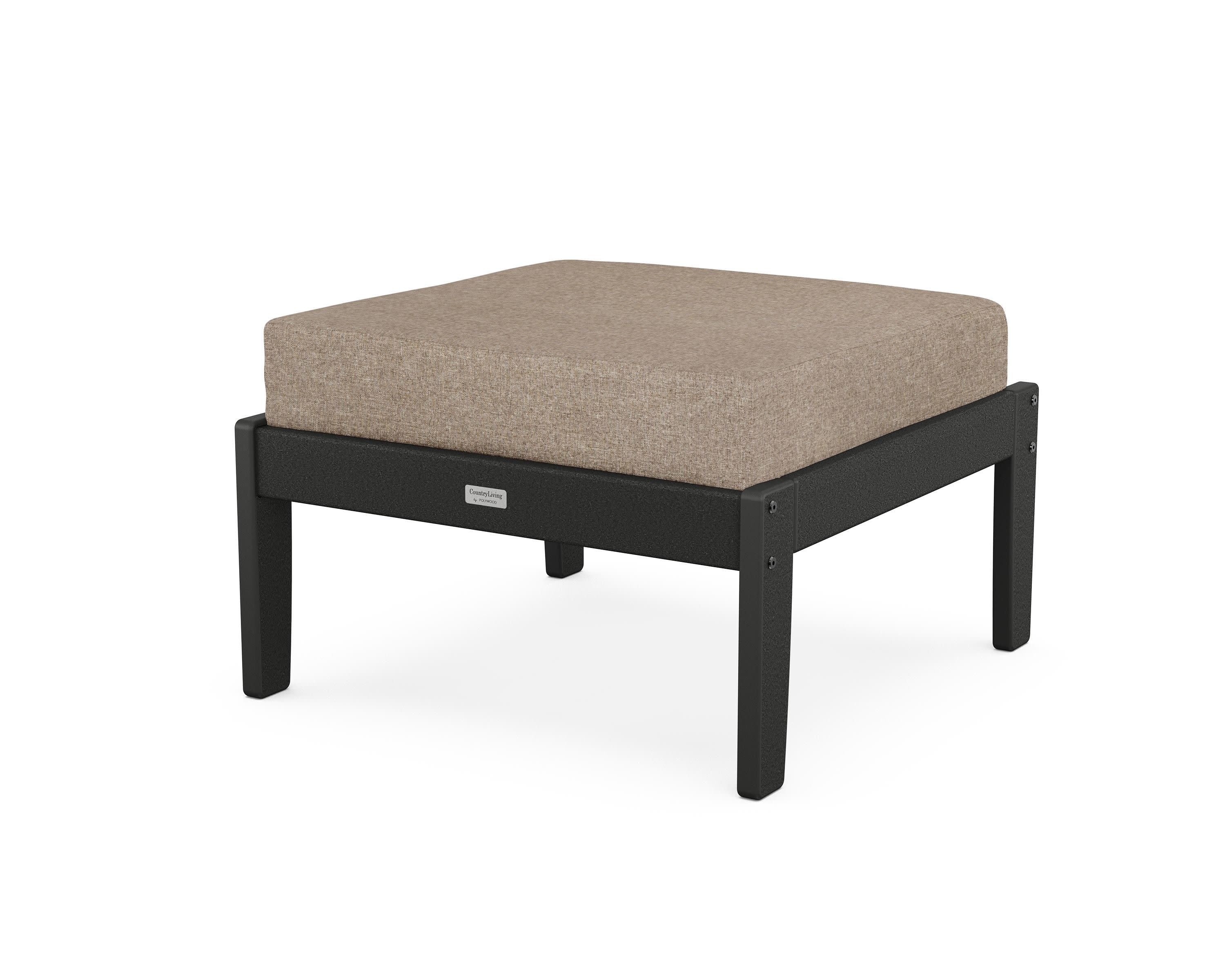 Cottage Deep Seating Ottoman in Black / Spiced Burlap