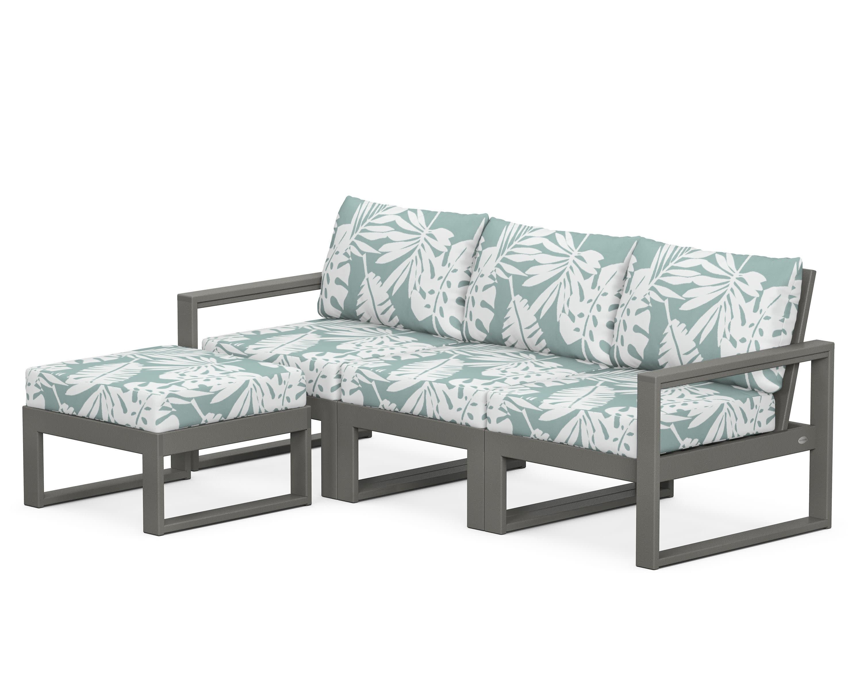 EDGE 4-Piece Modular Deep Seating Set with Ottoman in Slate Grey / Leaf Glacier Spa