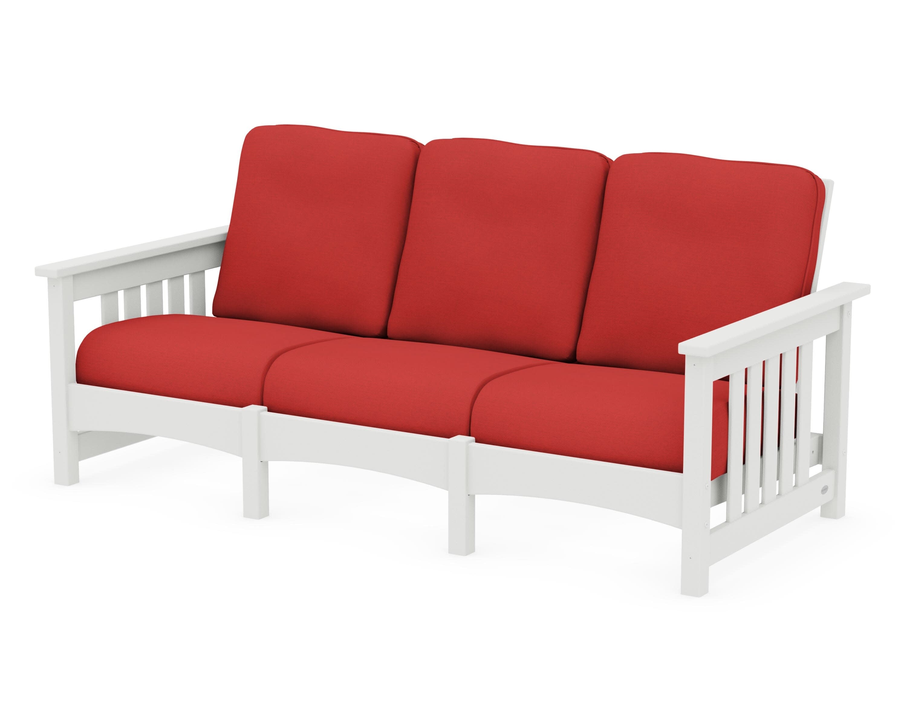 Club Mission Sofa in Vintage White / Crimson Linen