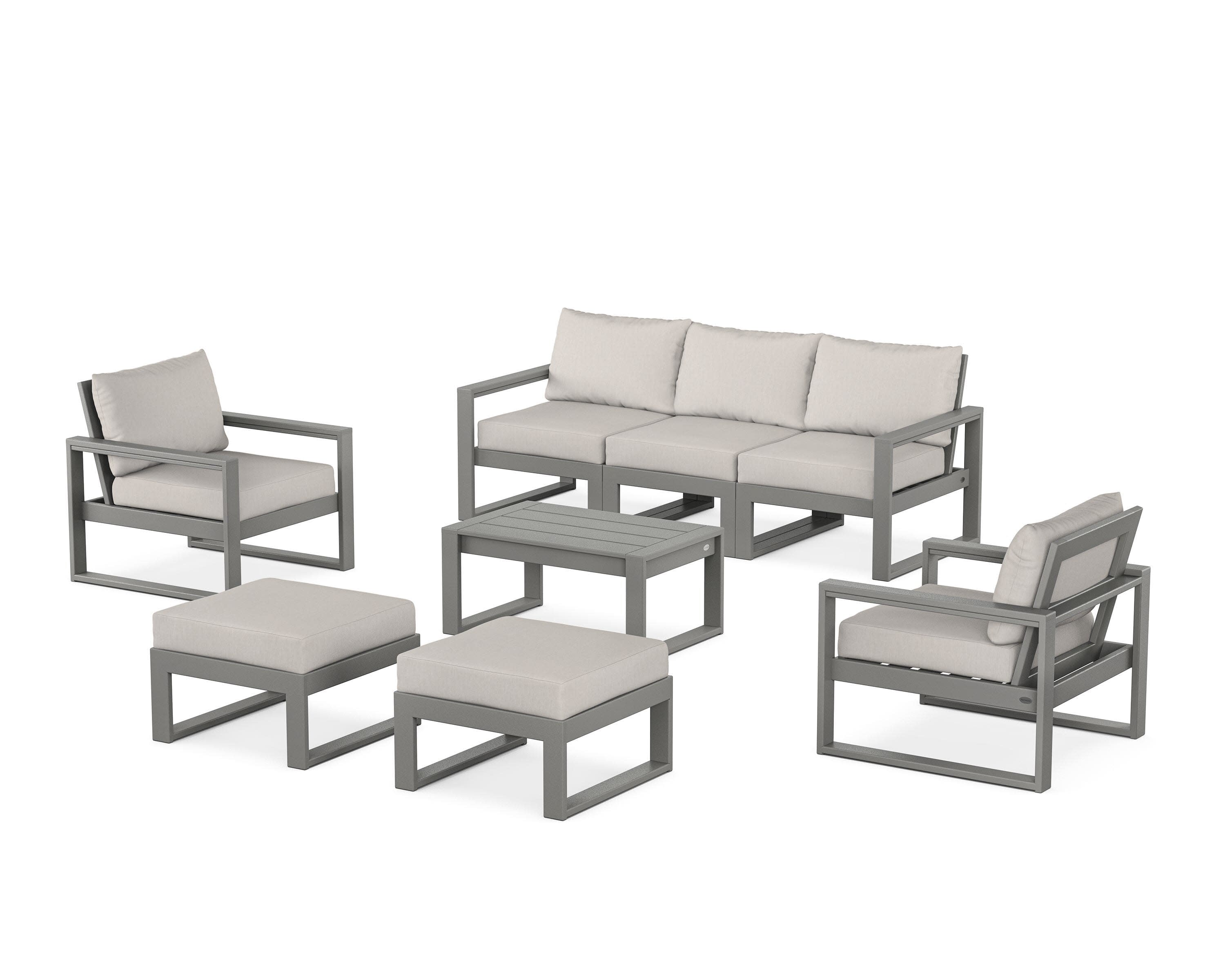 EDGE Sectional 8-Piece Lounge Sofa Set in Slate Grey / Cast Ash